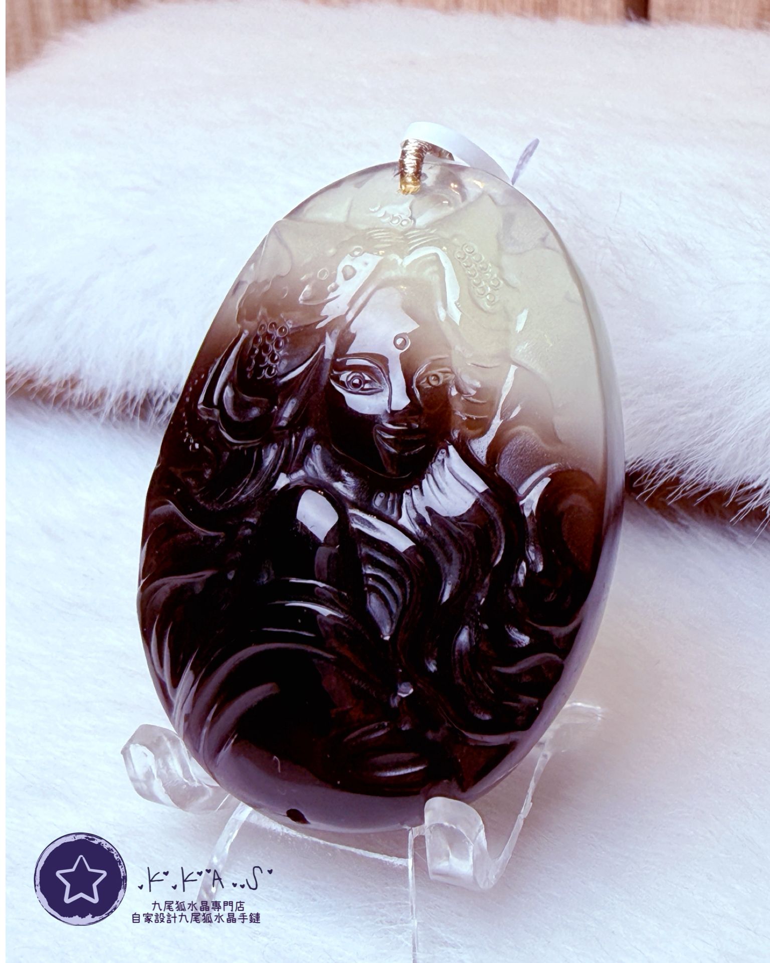 K00179 茶水晶 狐小姐 - 吊墜/手牌兩用款
