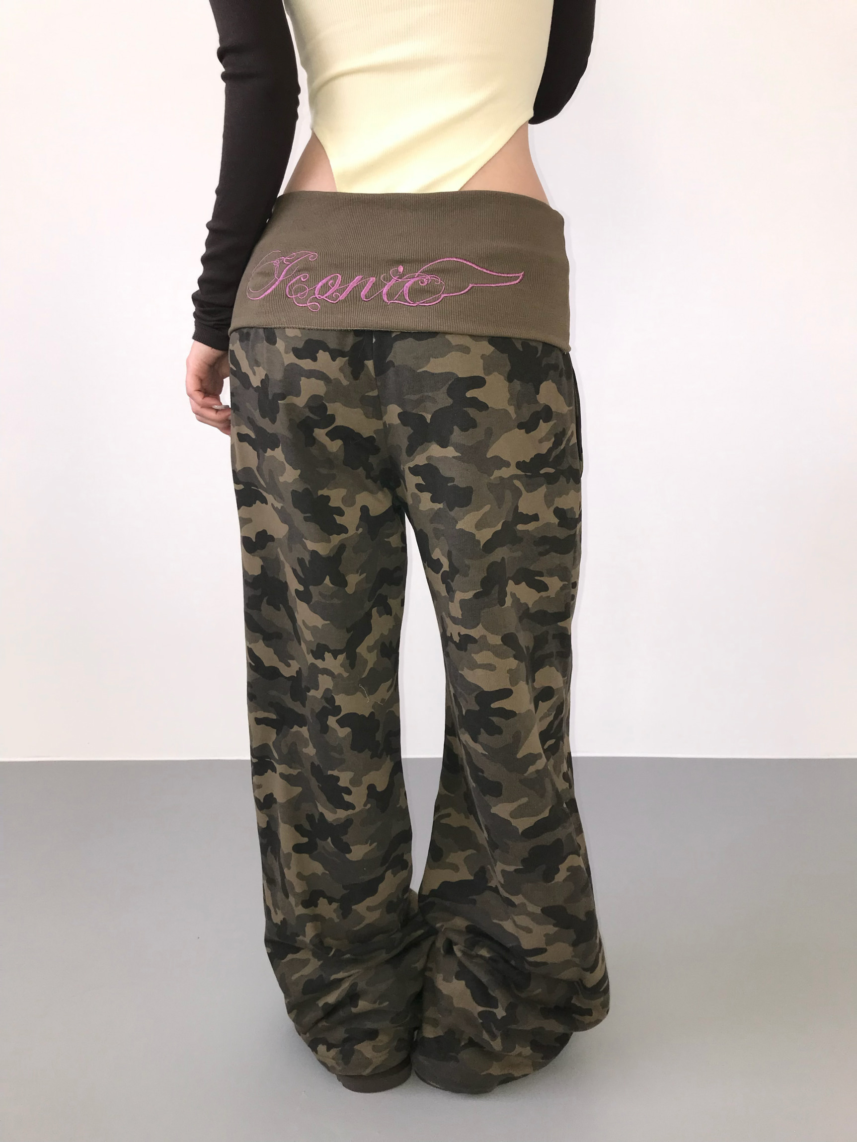 Foldover Camo Wide-Leg Sweatpants