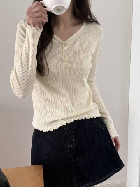 簡約捲捲邊長袖上衣(四色入)