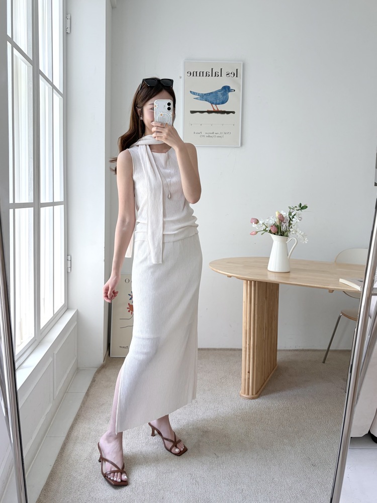 Summer Pleated Scarf Set (Ivory)