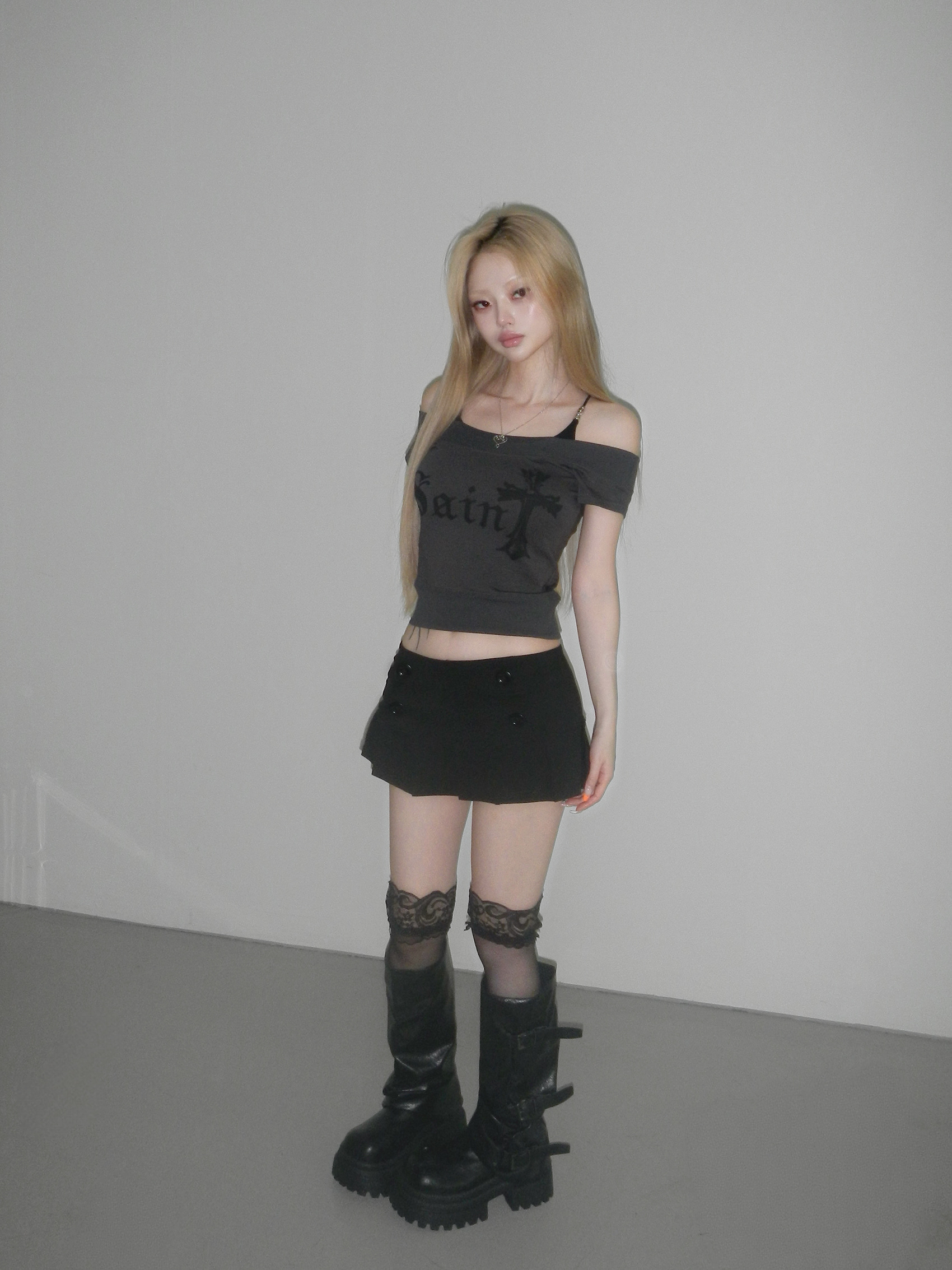 Gothic Graphic Boat Neck Short Sleeve Top
