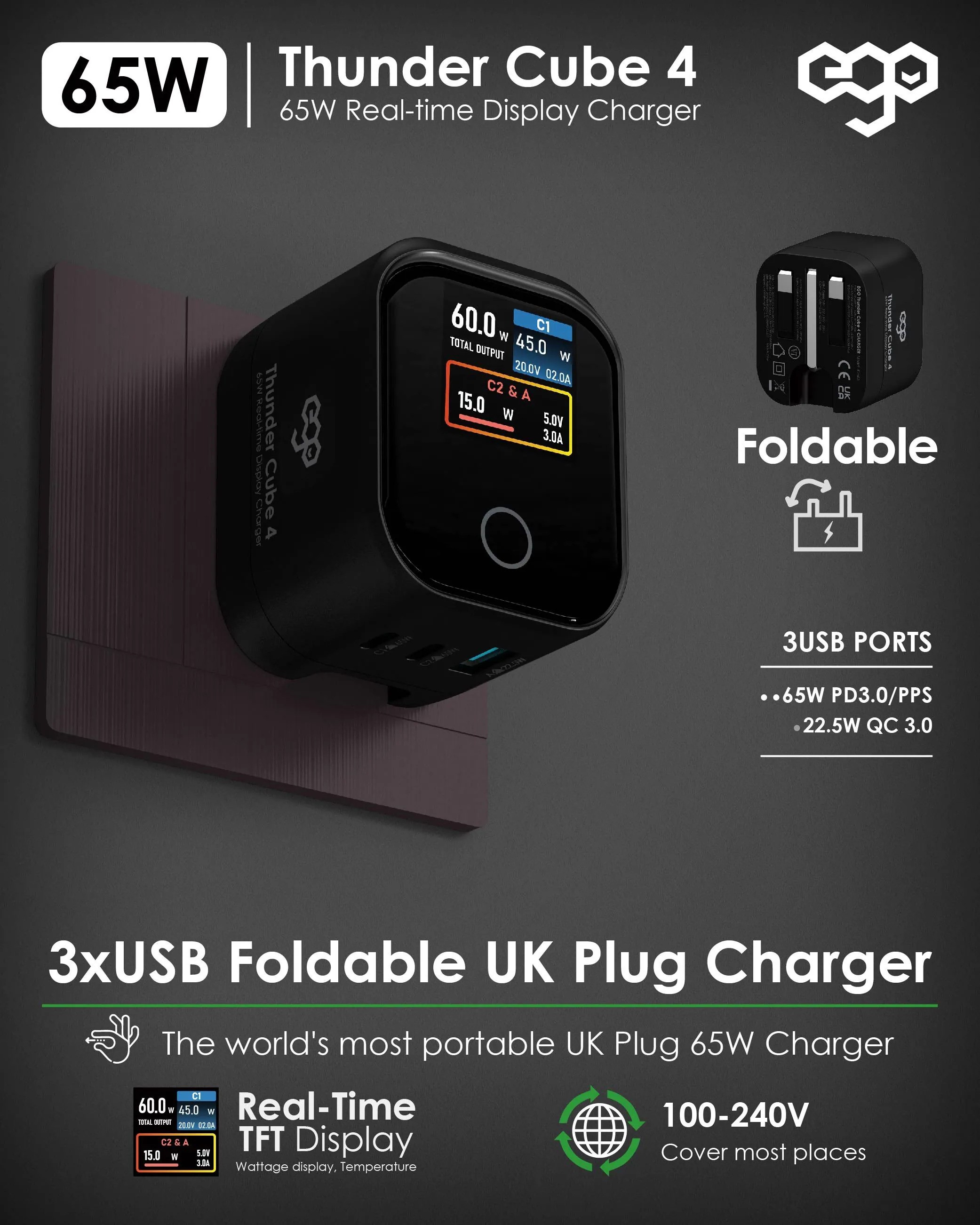 EGO 65W ThunderCube 4 摺疊插頭充電器