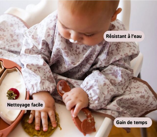 TIDY TOT 吸盤款防水輕便長袖飯衣 - 玫瑰花園【建議6個月至2歲】