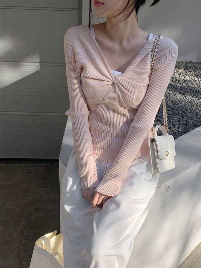 【上班/休閒】溫柔扭結直紋上衣