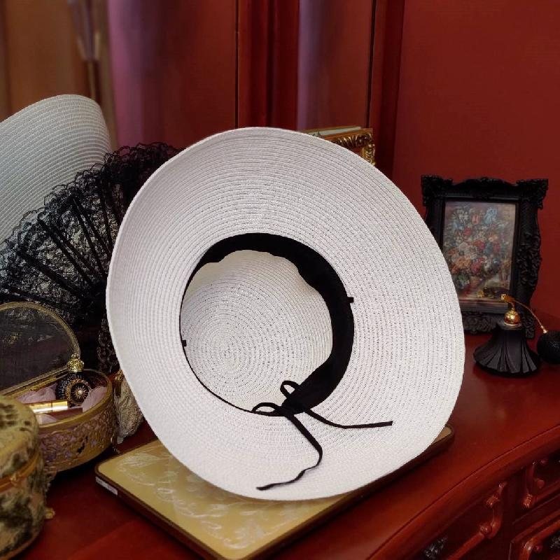 Hepburn Style White Summer Vocation Wide-Brim Sun Hat(MT906)
