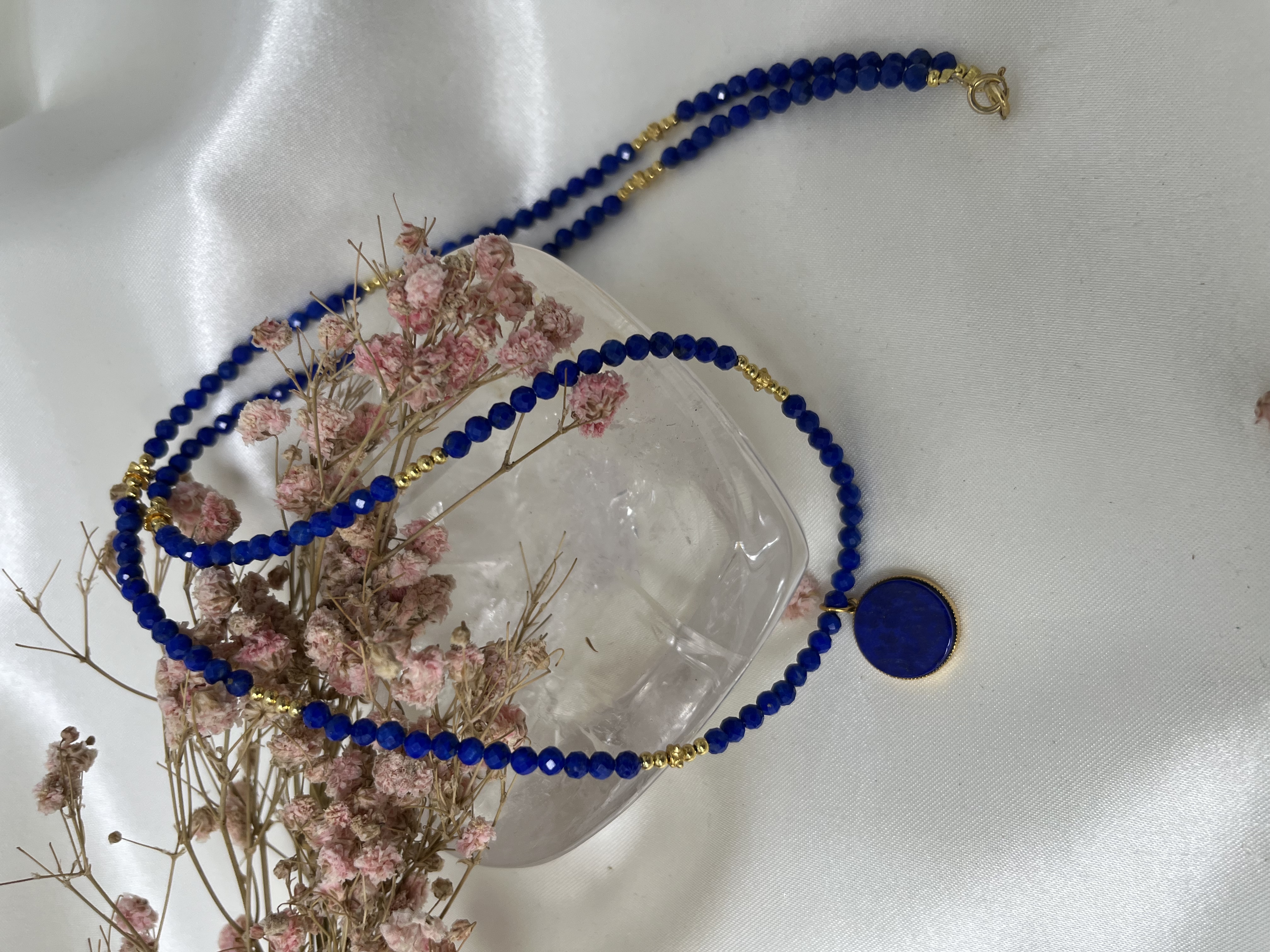 高品質青金石s925銀設計款頸鏈長度60cm 3m+切面