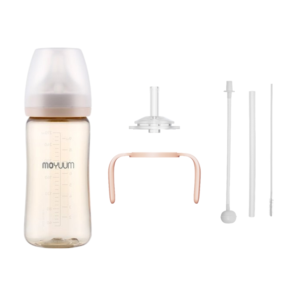 MOYUUM - PPSU 寬口防漲氣奶瓶 270ml(米)+寬口奶瓶防漏學習吸管套裝(米)_MY009_SET