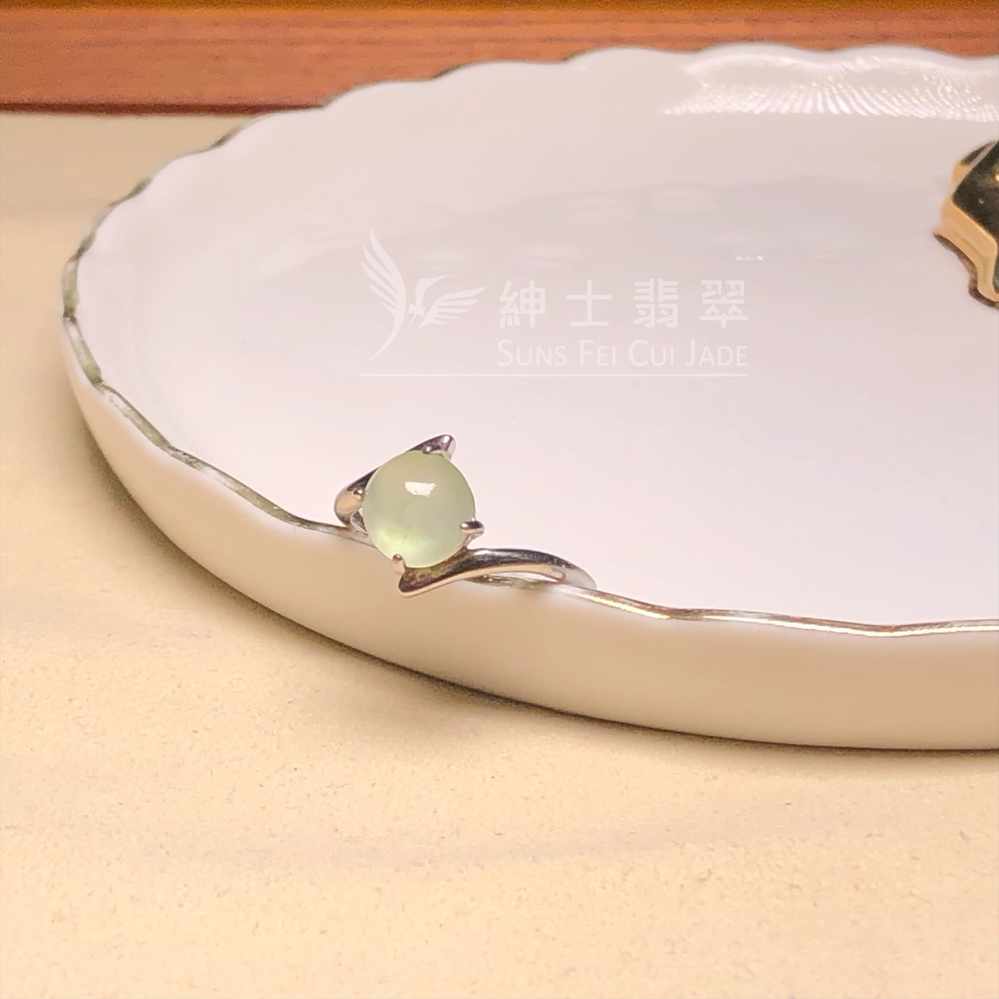 晴水蛋面銀鑲開口戒 YM00131