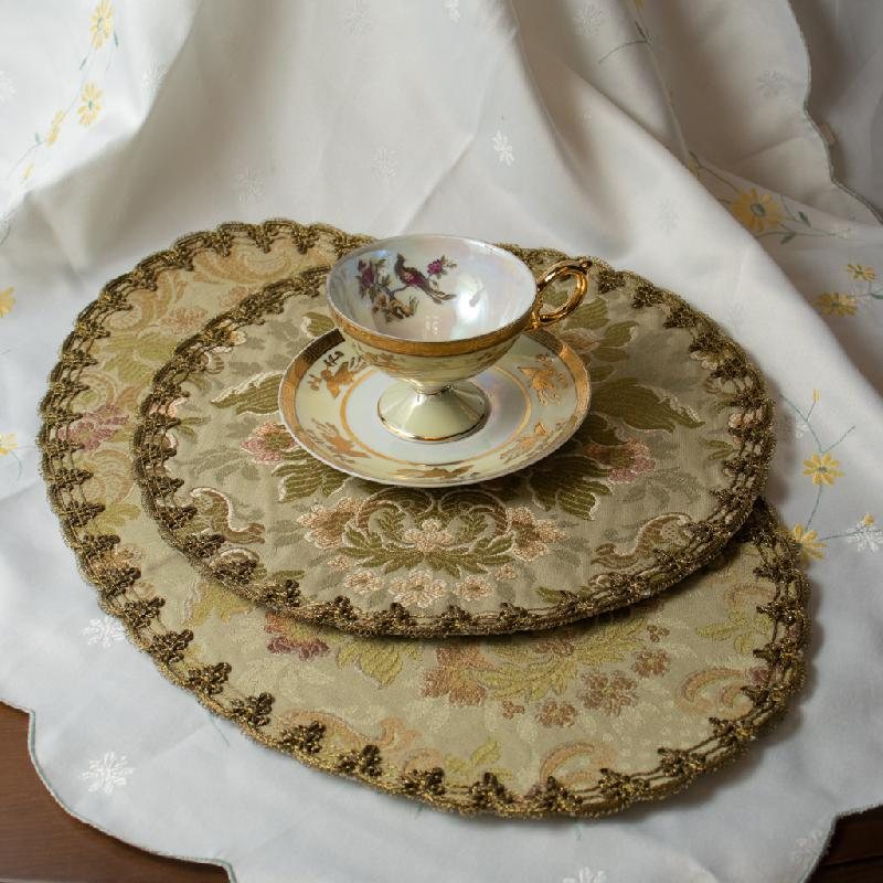 (Last one !) c.a. 1970s Italian Elegant Sage Green Table Mat /Tapestry Dollies (MT293)