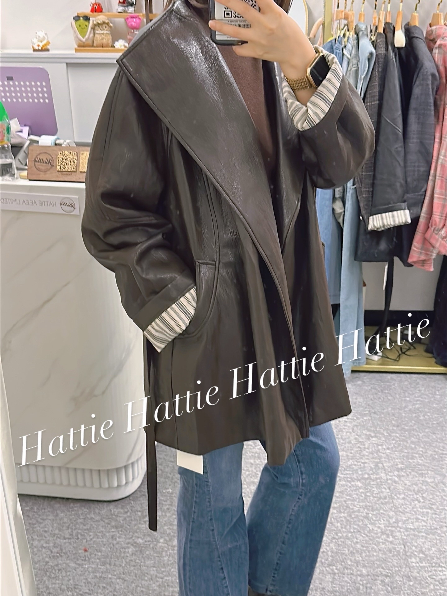 仿羊皮型格皮褸（啡色）（黑色）