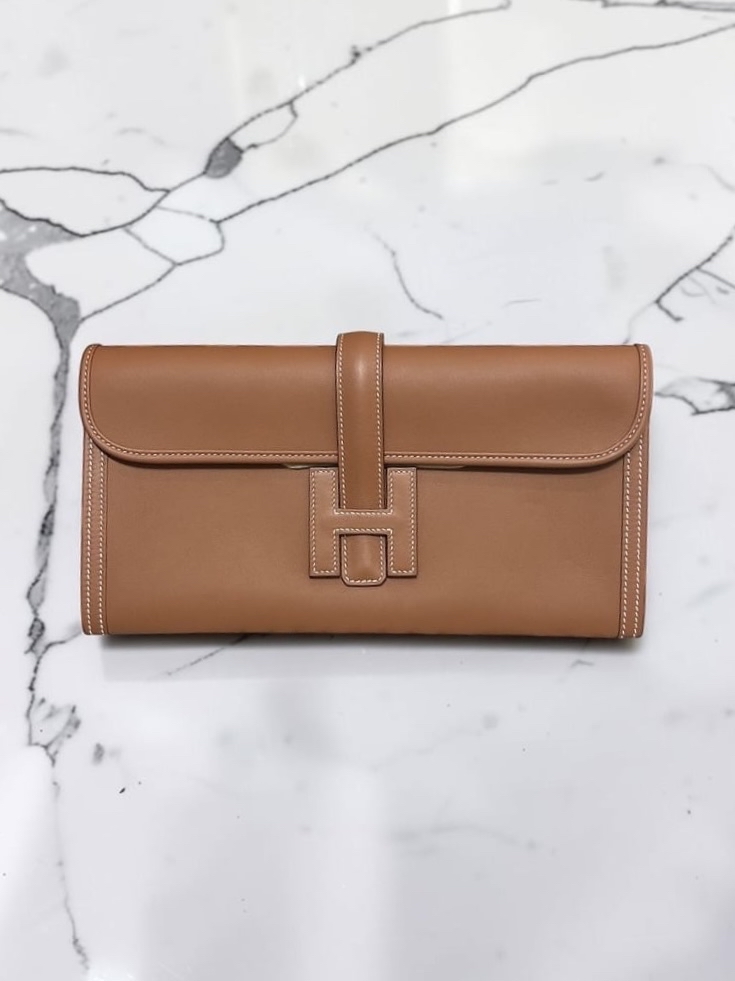 HERMES Jige Elan 29 Stamp U Clutch gold Calfskin 100%Authentic, 99%new ✅box