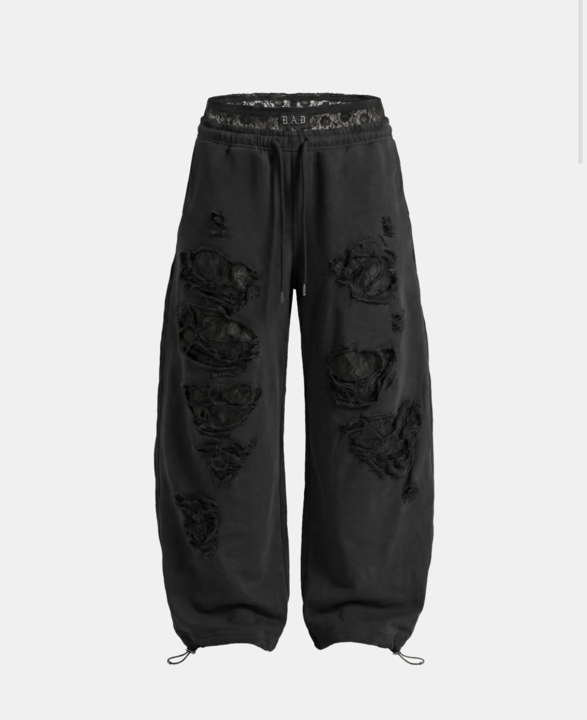 BADBLOOD新款[w-pts26-105] Lace Layered Destroyed Joggers - Black