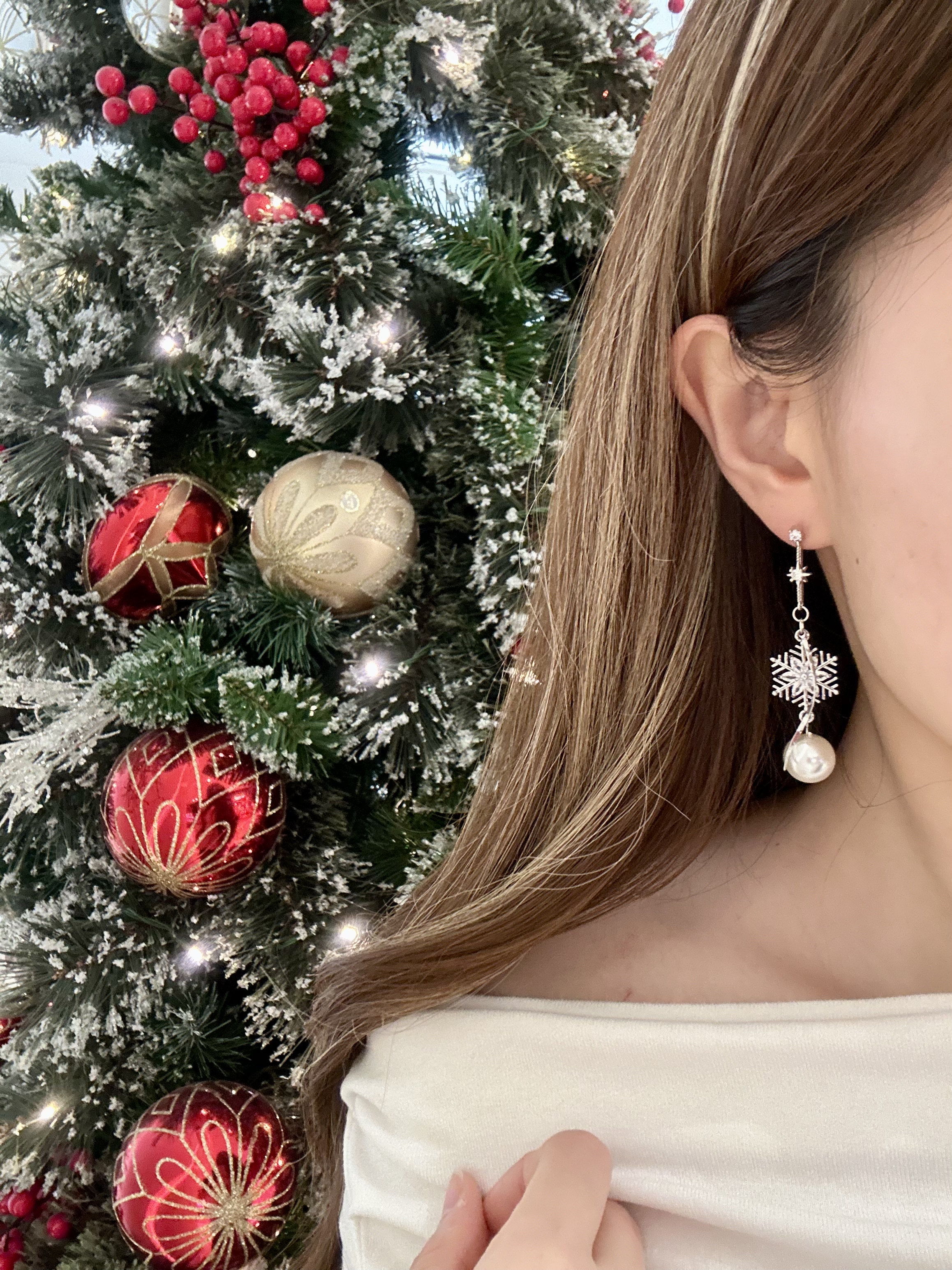 白色聖誕❄️雪花鑽耳環(銀)