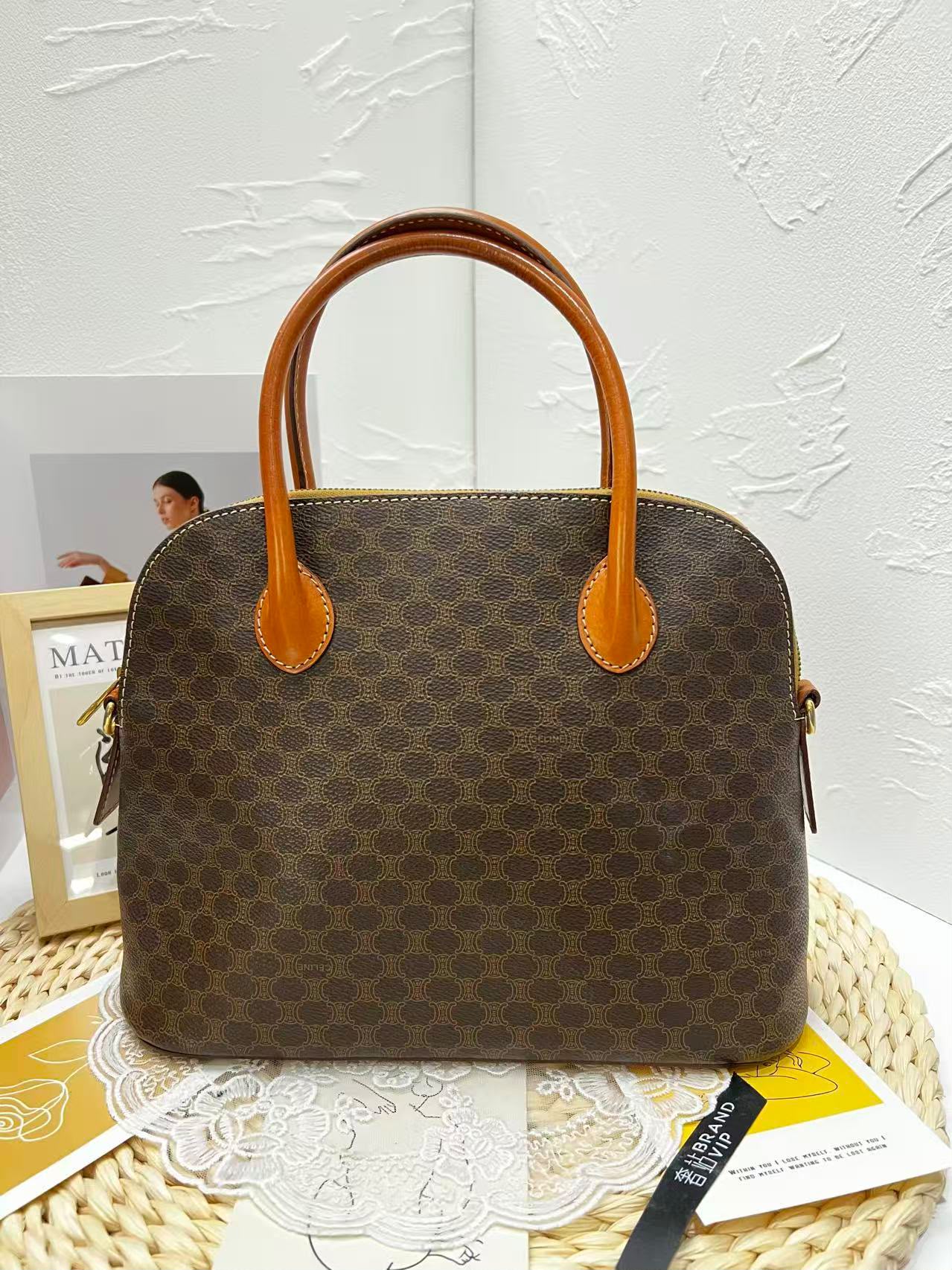 Celine Vintage Macadam Canvas Bolide Bag