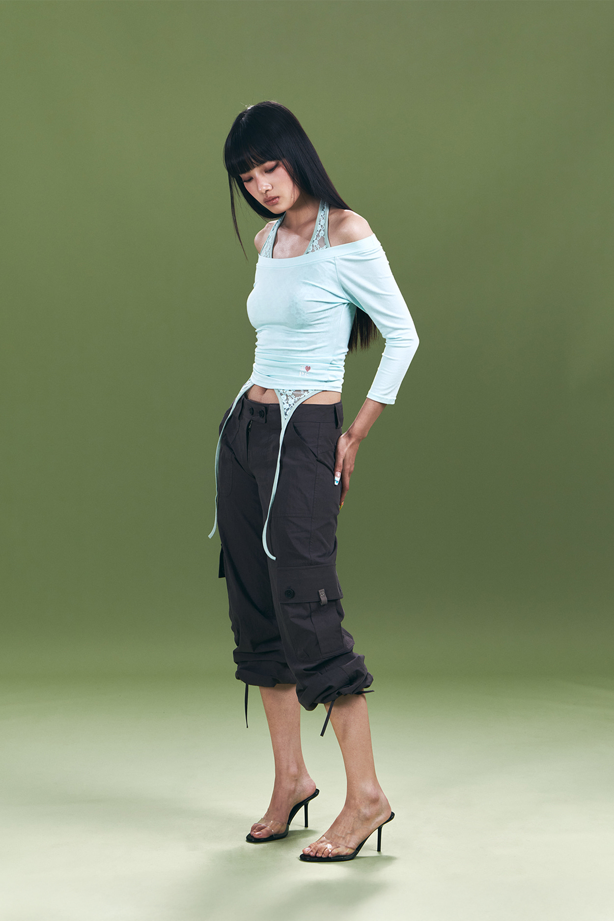 pleaseNOFOLLOW - Zed Off-Shoulder Long Sleeve Top (Mint)