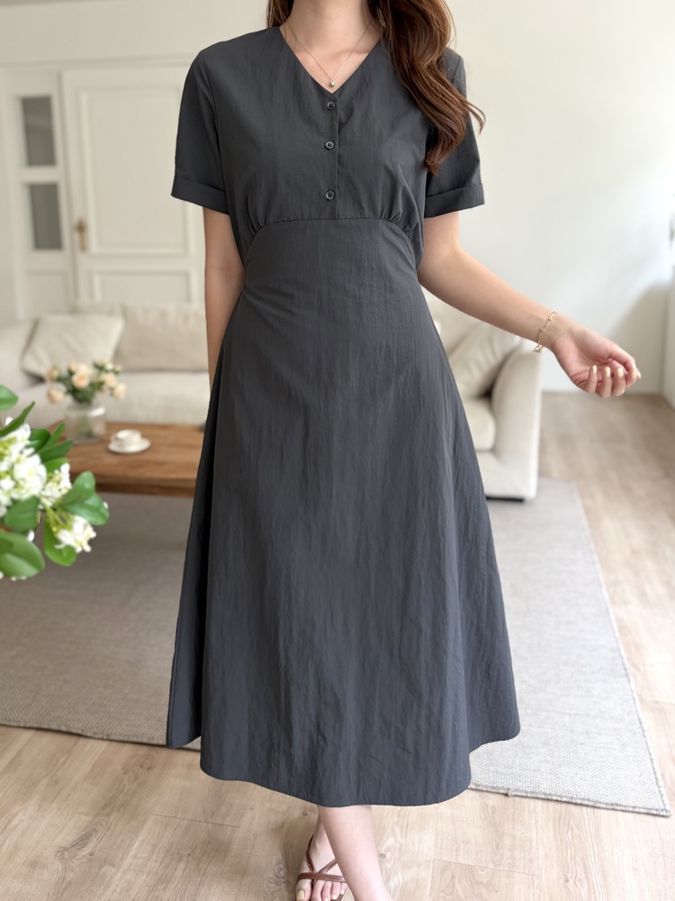 Evie Front Button Dress (Charcoal)