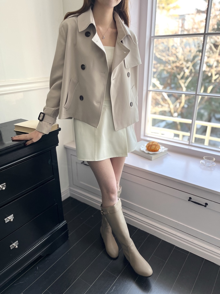 Trench-Style Short Coat (Beige)