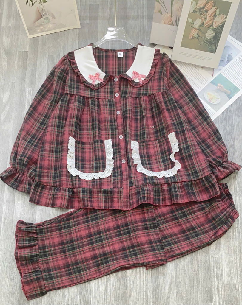 格子圖案女士睡衣套裝