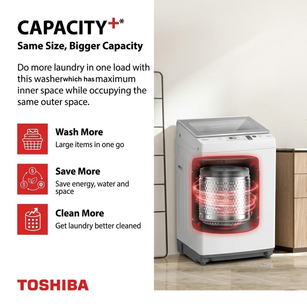 Toshiba 9kg Top Load Washing Machine AW-M1000FS(WS) IOE