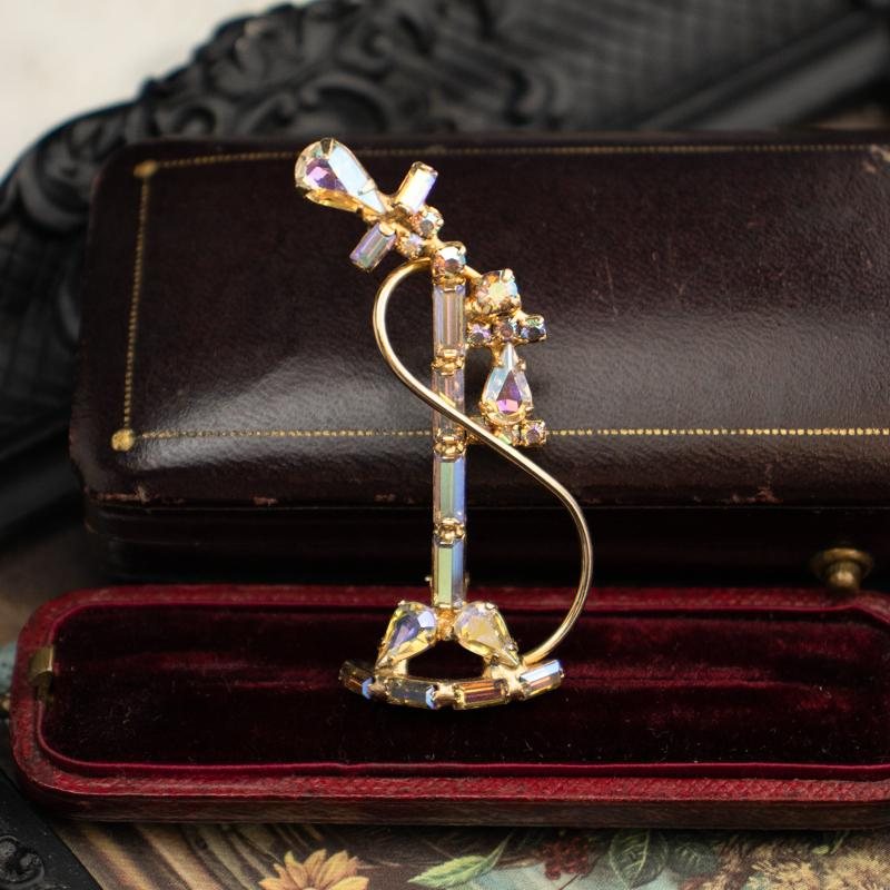 Rare! C.a. 1960S American Aurora Borealis Rhinestone old telephone brooch (EA1835)