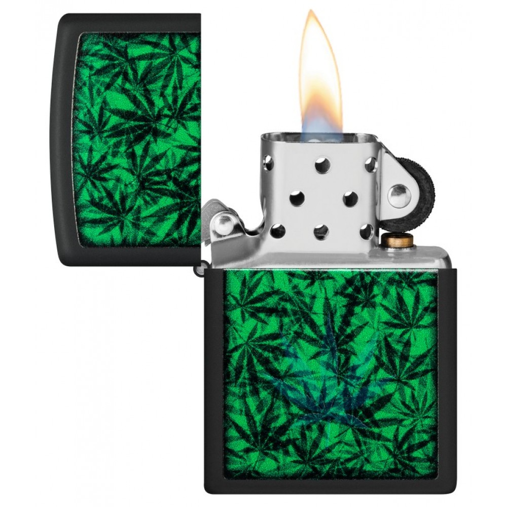 Zippo 48736 黑光發光打火機 – 黑啞光隱藏葉設計 Black Light Glow Lighter – Black Matte Hidden Leaf Design