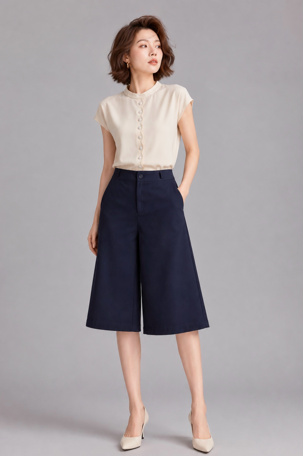 210581 Celeste Contrast Button Satin Blouse