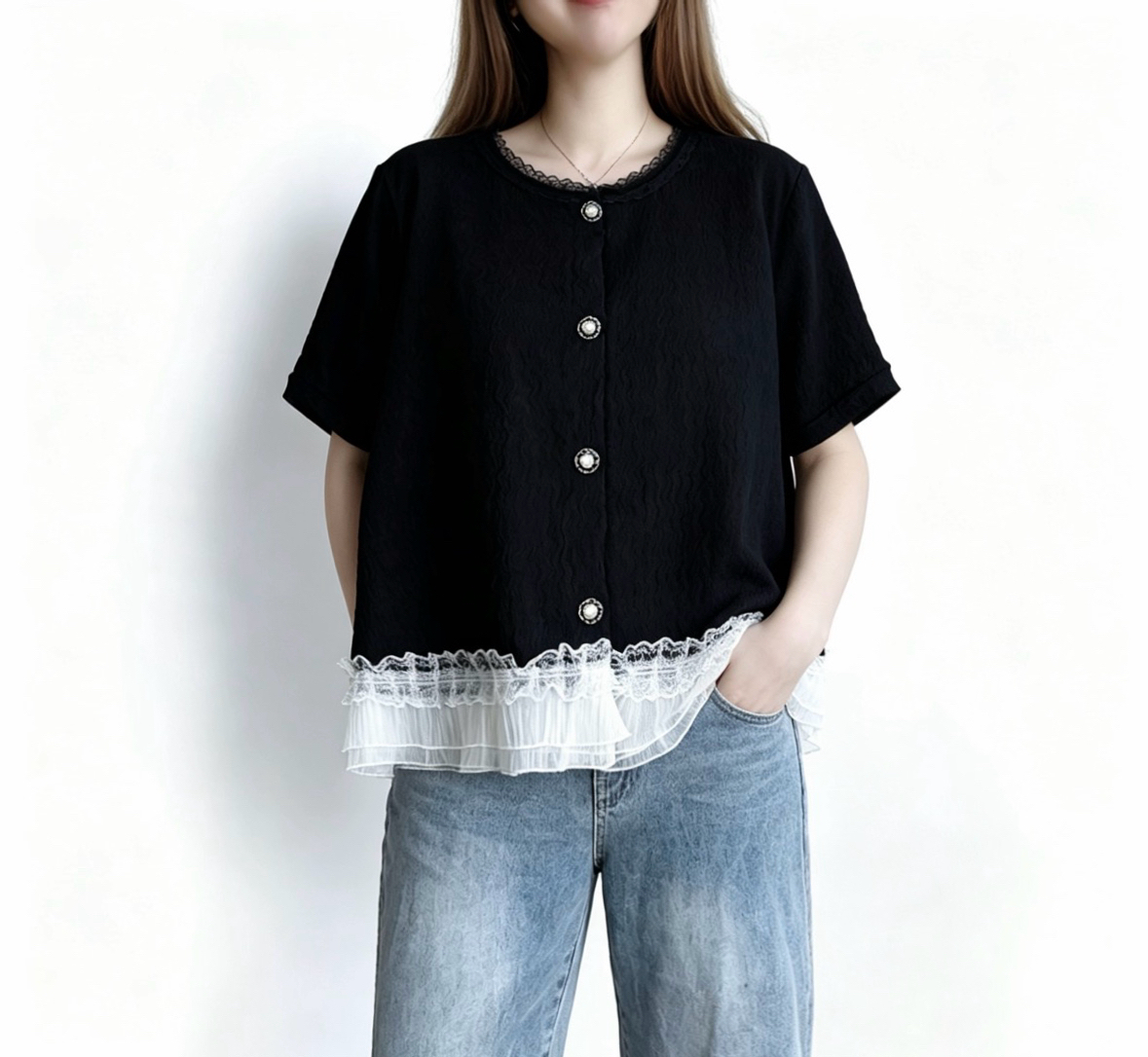 ☀️初夏優惠☀️ 小香風拼接Ruffle Top