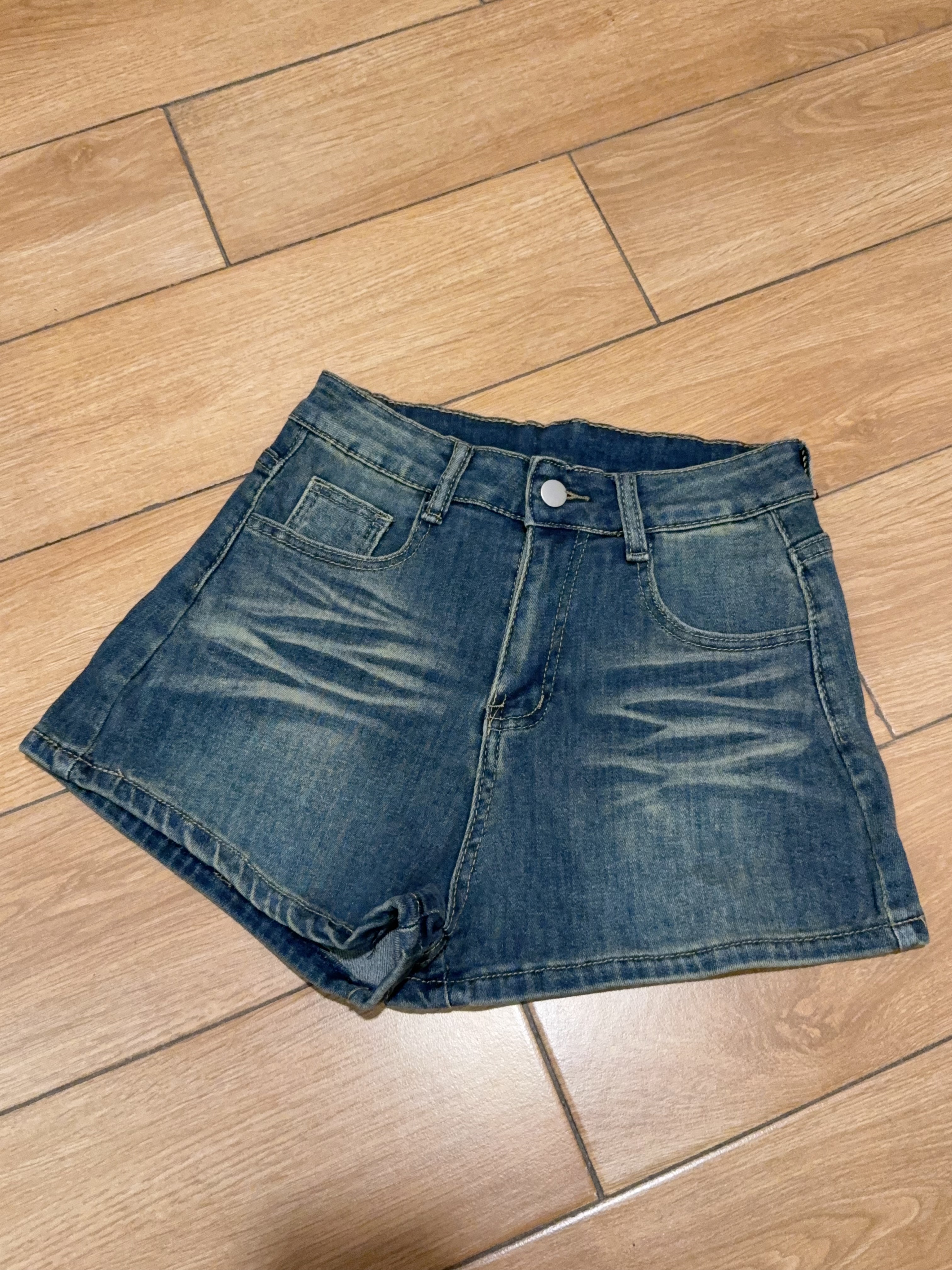 高腰弹力直筒牛仔短裤R2986