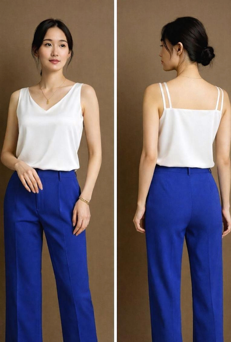 Satin V-Sleeveless Double Strap