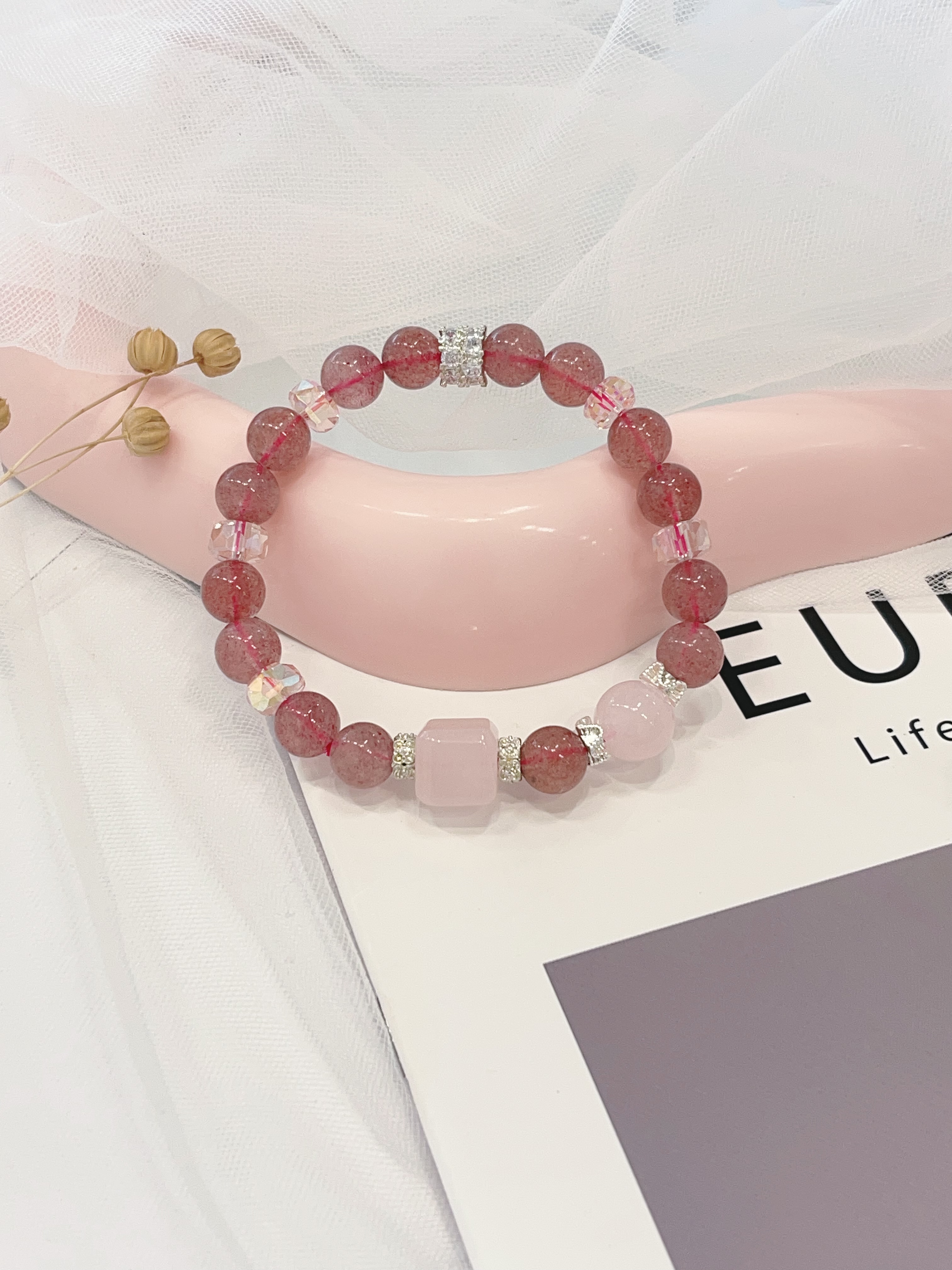 🍓 草莓晶 × 粉水晶设计款手串 Strawberry Quartz & Rose Quartz｜8.5mm