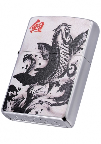 ZIPPO ZA-3-286B / ZBT-3-286B 日本圖案 銀色古董 鯉韻水墨 上升鯉魚 防風打火機 | ZIPPO 指定授權經銷商 | 美國製造 | 收藏