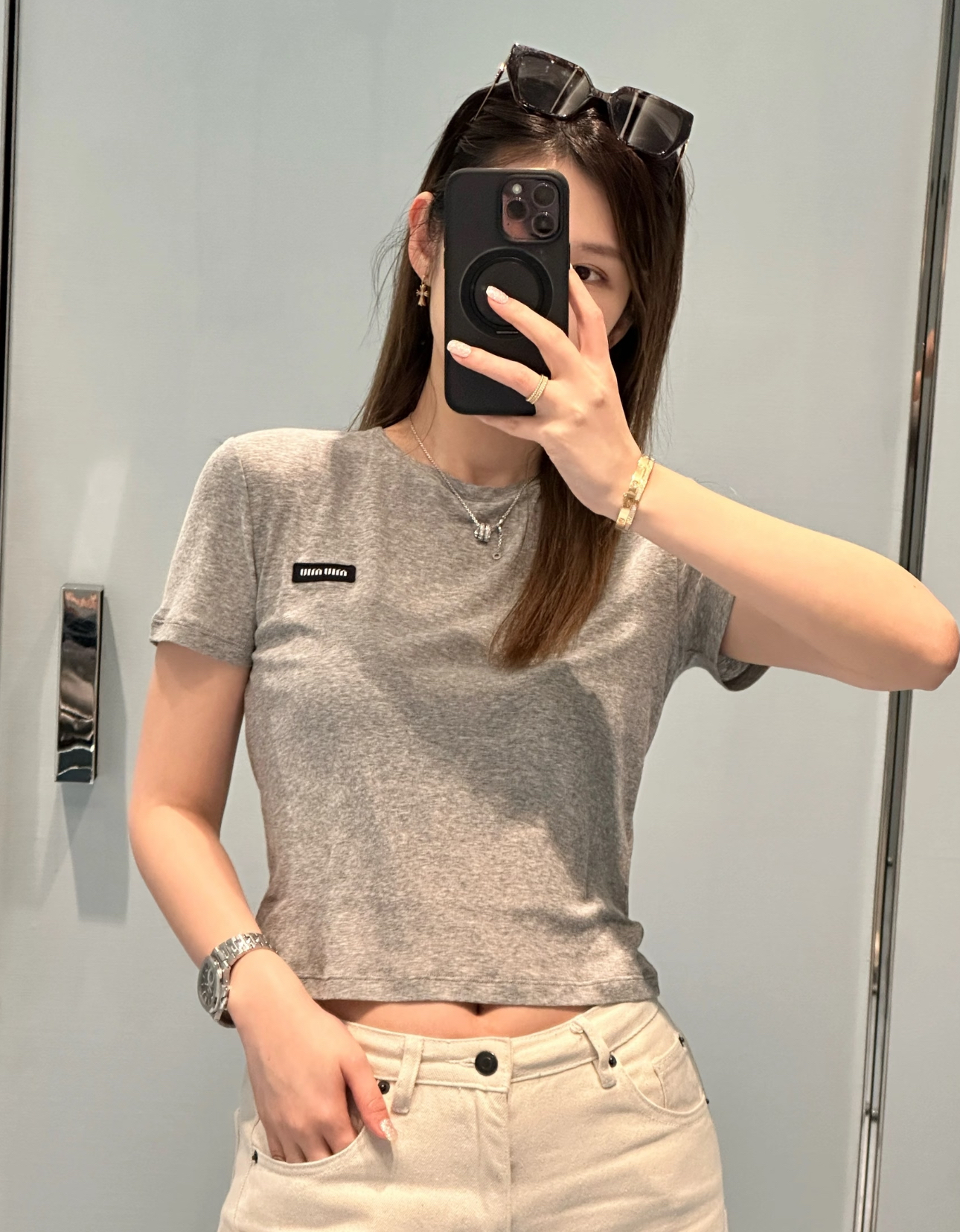 訂貨📮MIUMIU 新款 超百搭 貼身灰色Tee Size XS/S/M