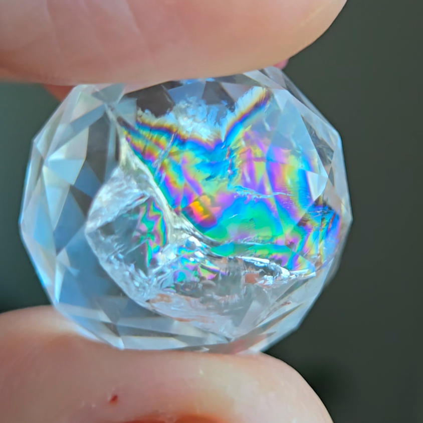 Rainbow faceted clear quartz sphere - CQ233