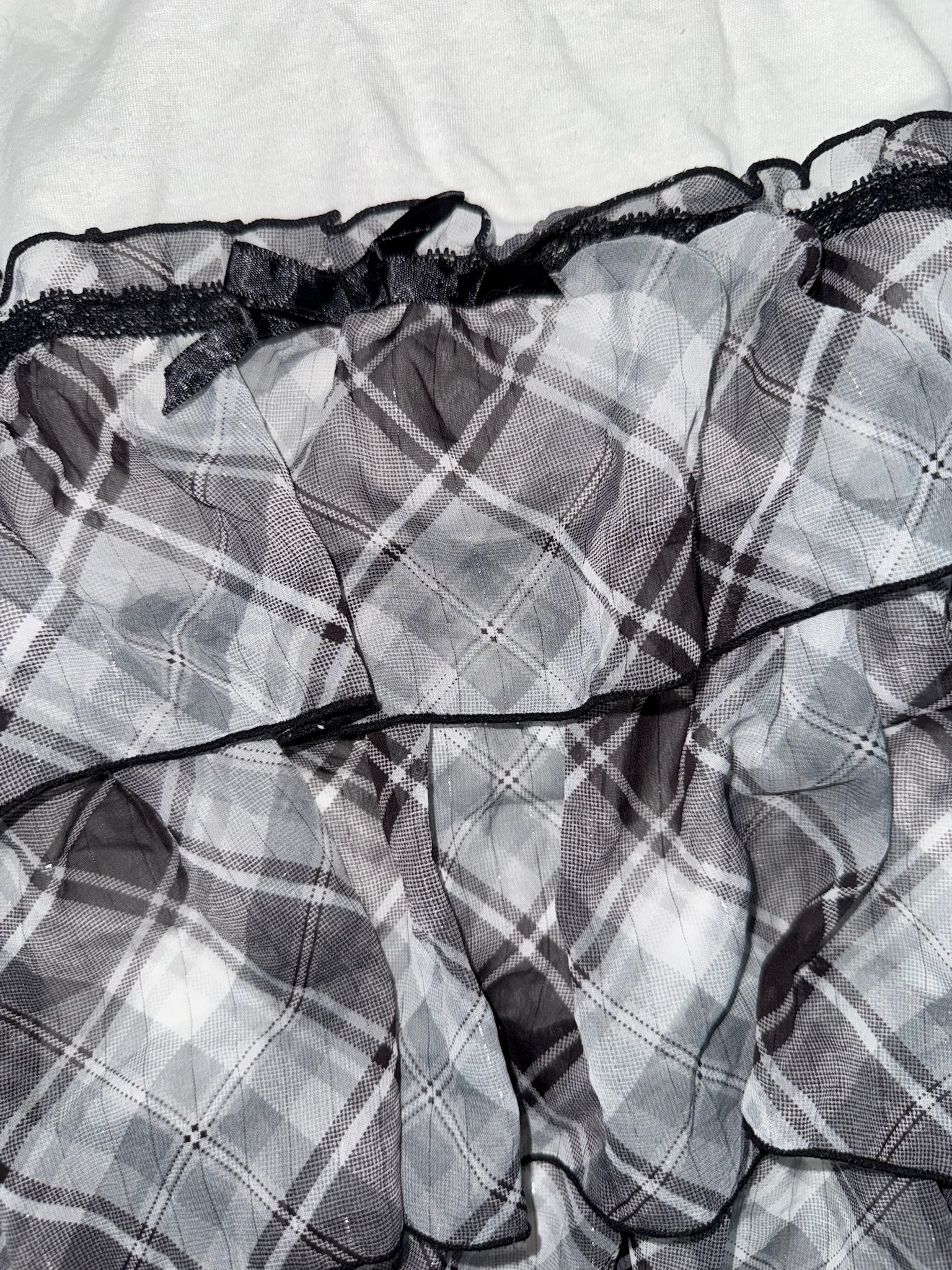 Grey Plaid Tiered Ruffles Keyhole Back Gingham Tiered Top