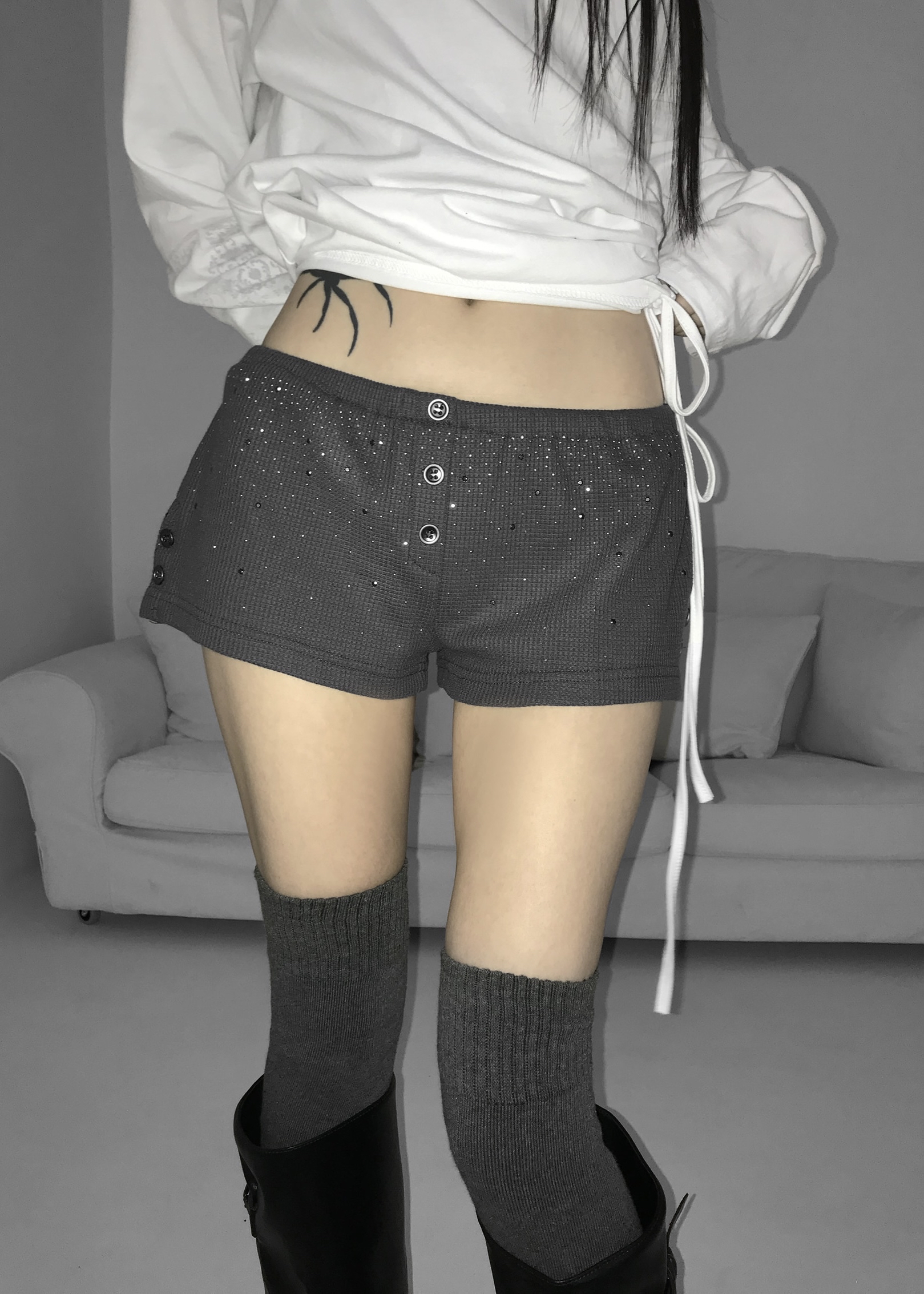 Waffle Knit Rhinestone Shorts