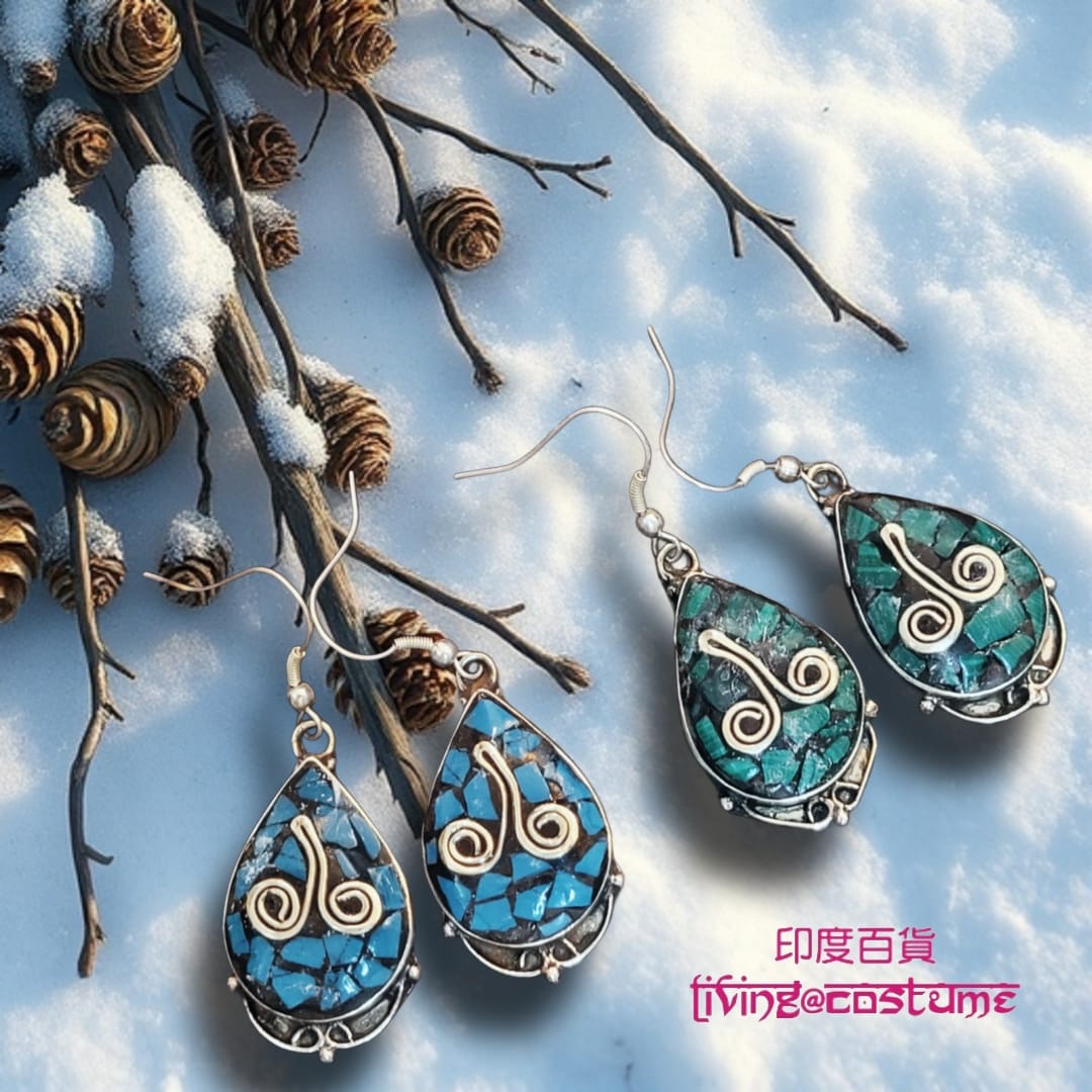 印度黃銅彩石拼貼耳環