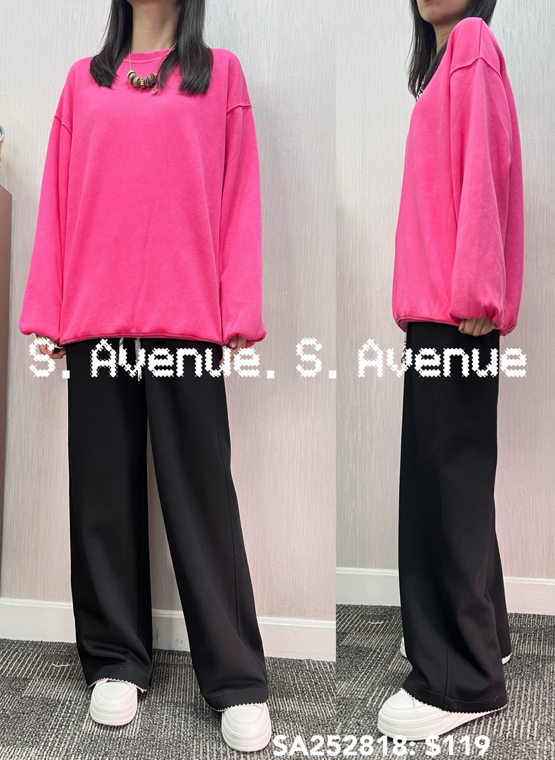 SA252818: 長袖長身洗水棉鬆身衞衣