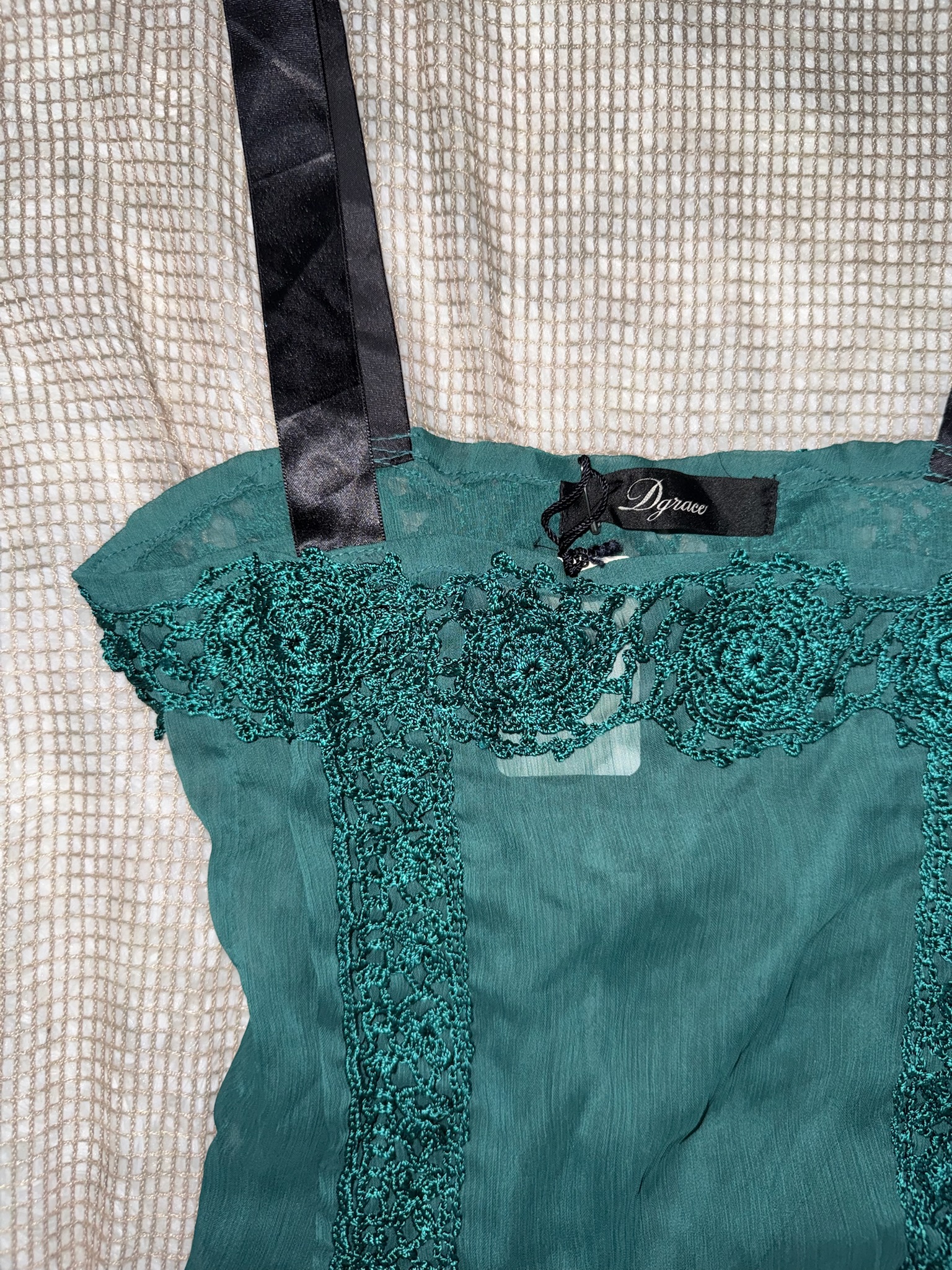 Vintage Emerald Corset Satin Ribbon Bow Top 