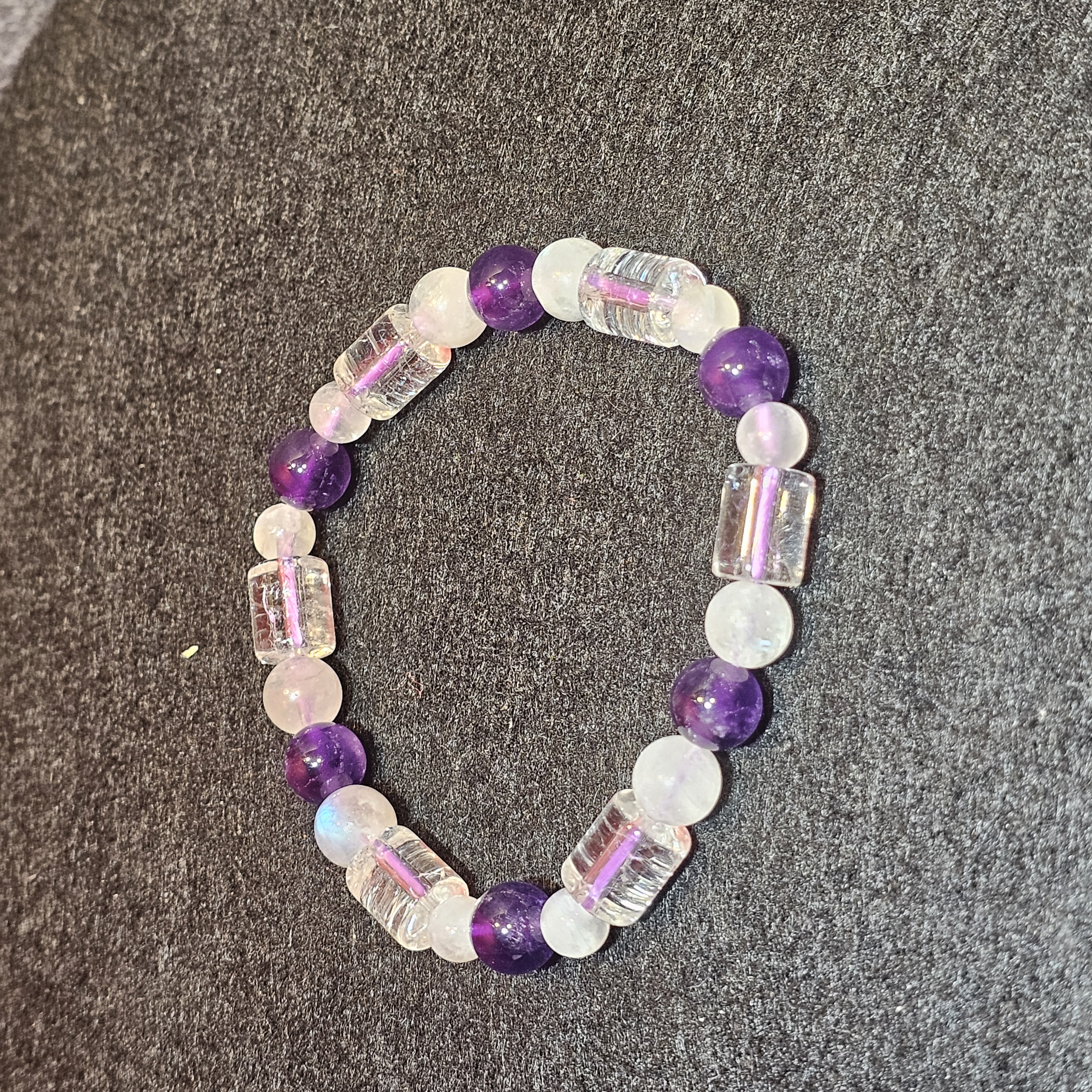 紫水晶爆花白水晶月亮石手鏈