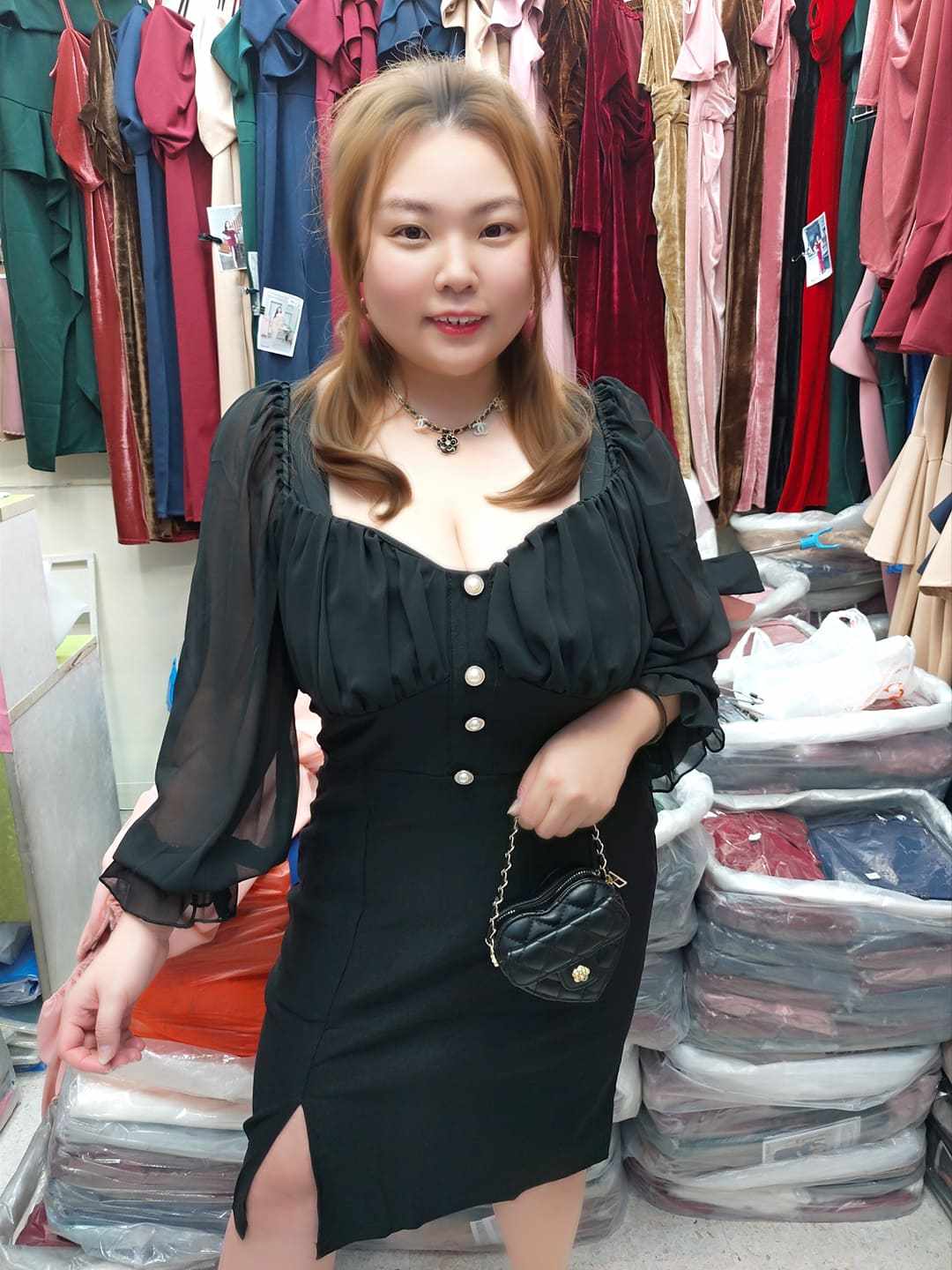 TT381/BB0020 🔥特价🔥长袖胸褶皱排扣修身礼服