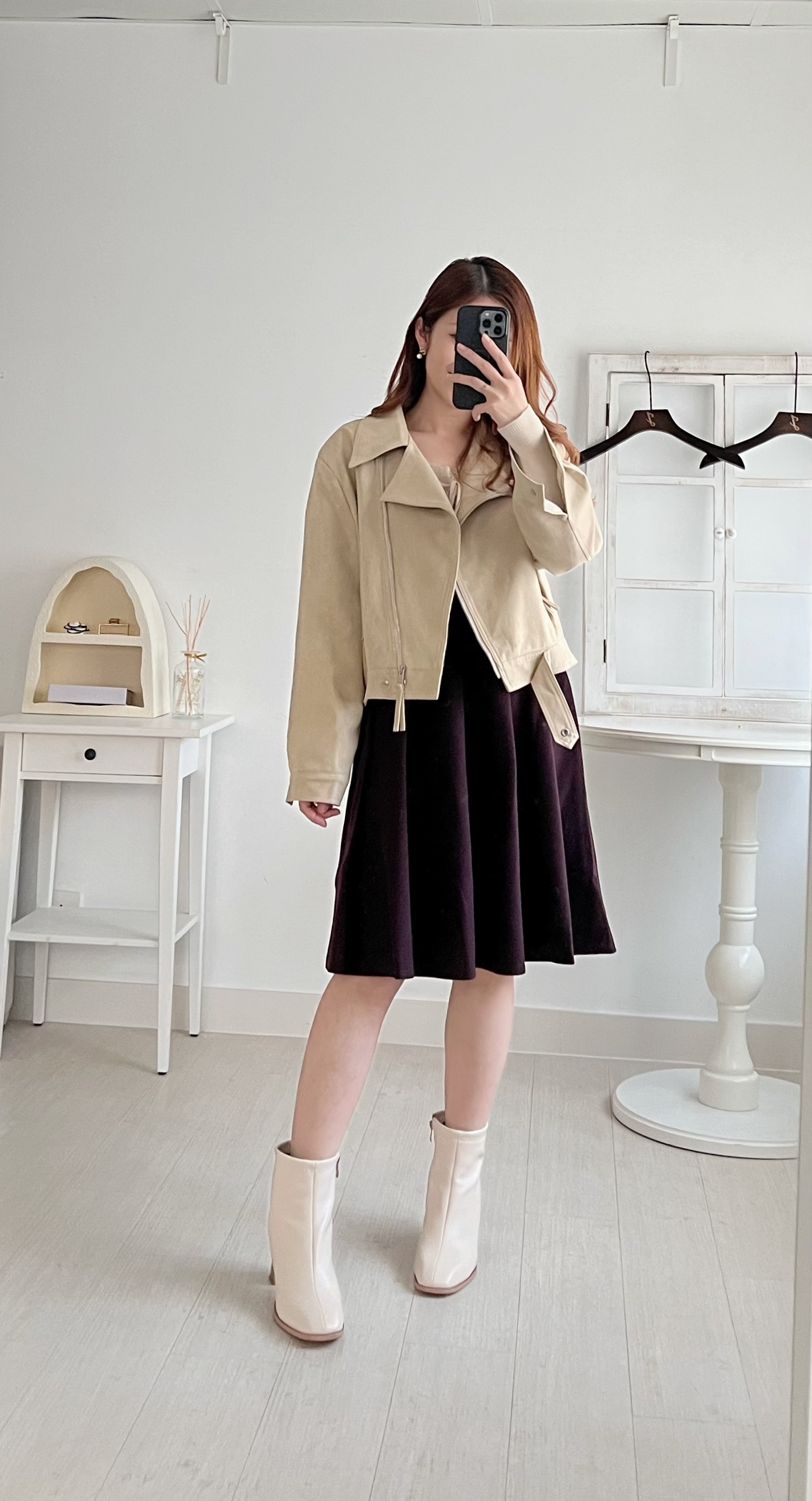 啞面磨砂Biker Jacket (KR)杏色318111