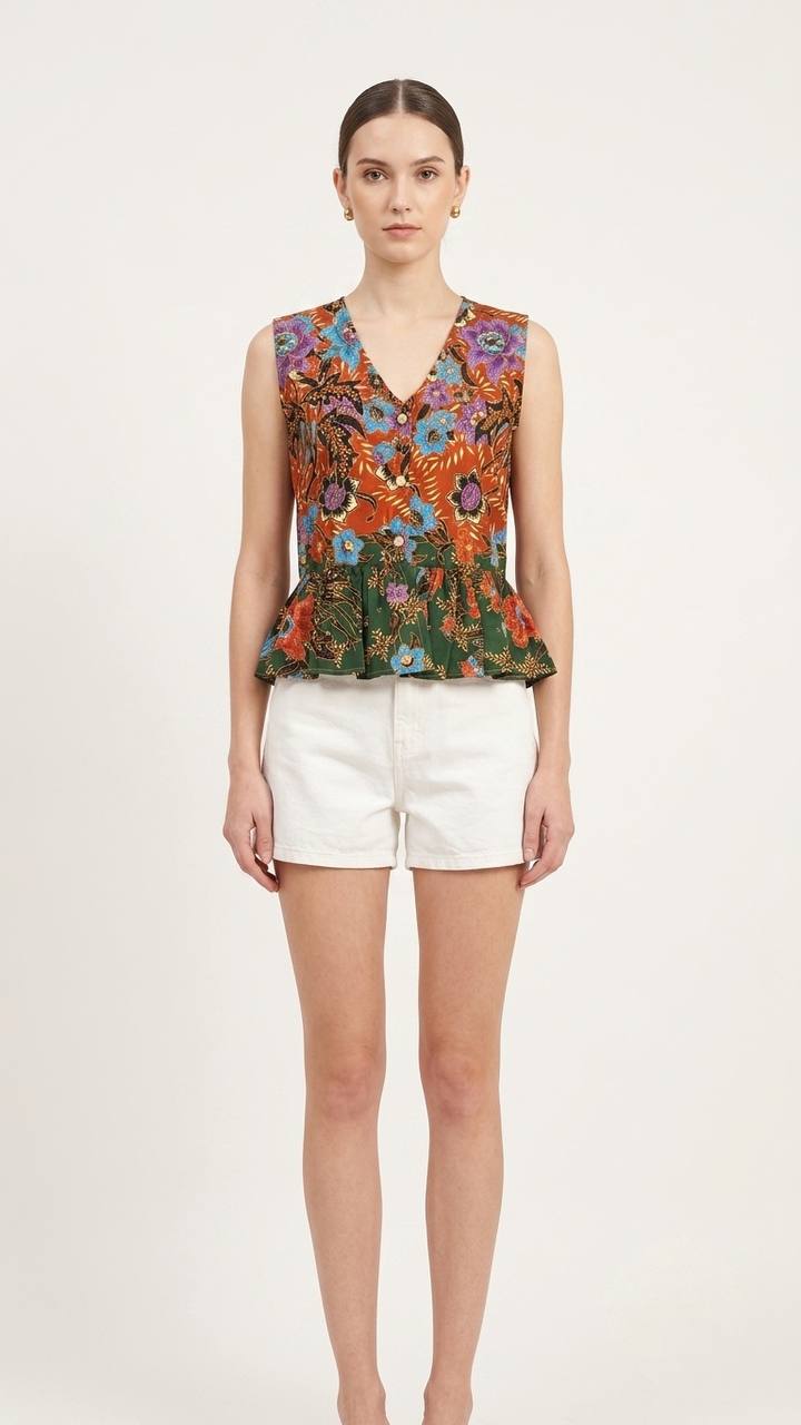 T2768 - Mekar Delima Peplum Batik Top 
