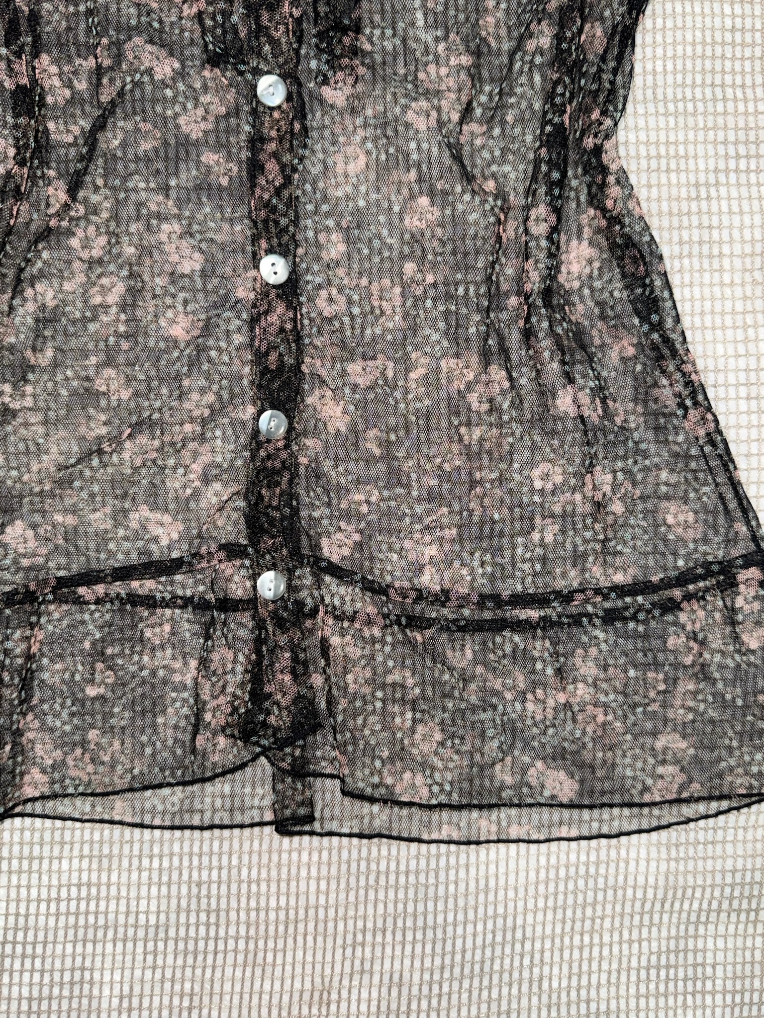 Dainty Rose Print Mesh Sleeveless Blouse