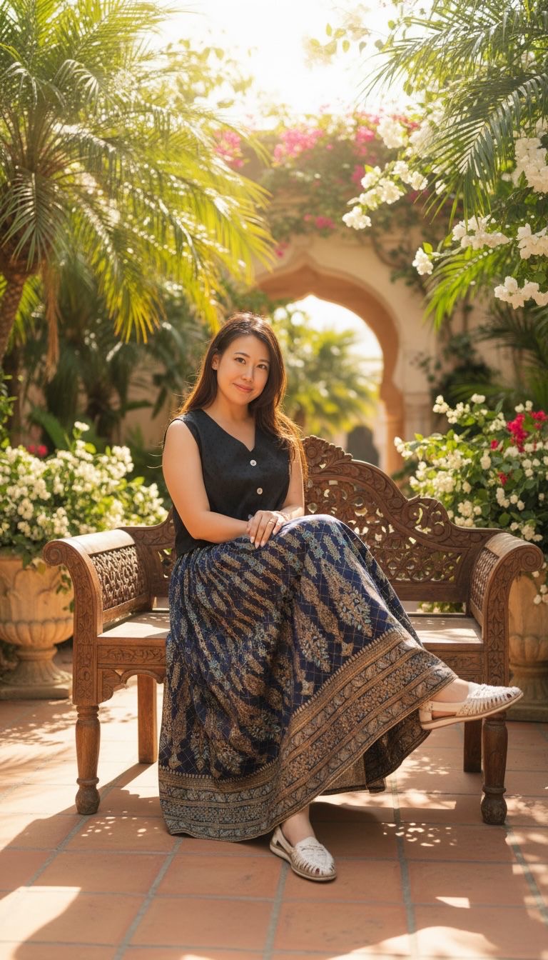 2342 Black Floral Block Print Skirt 