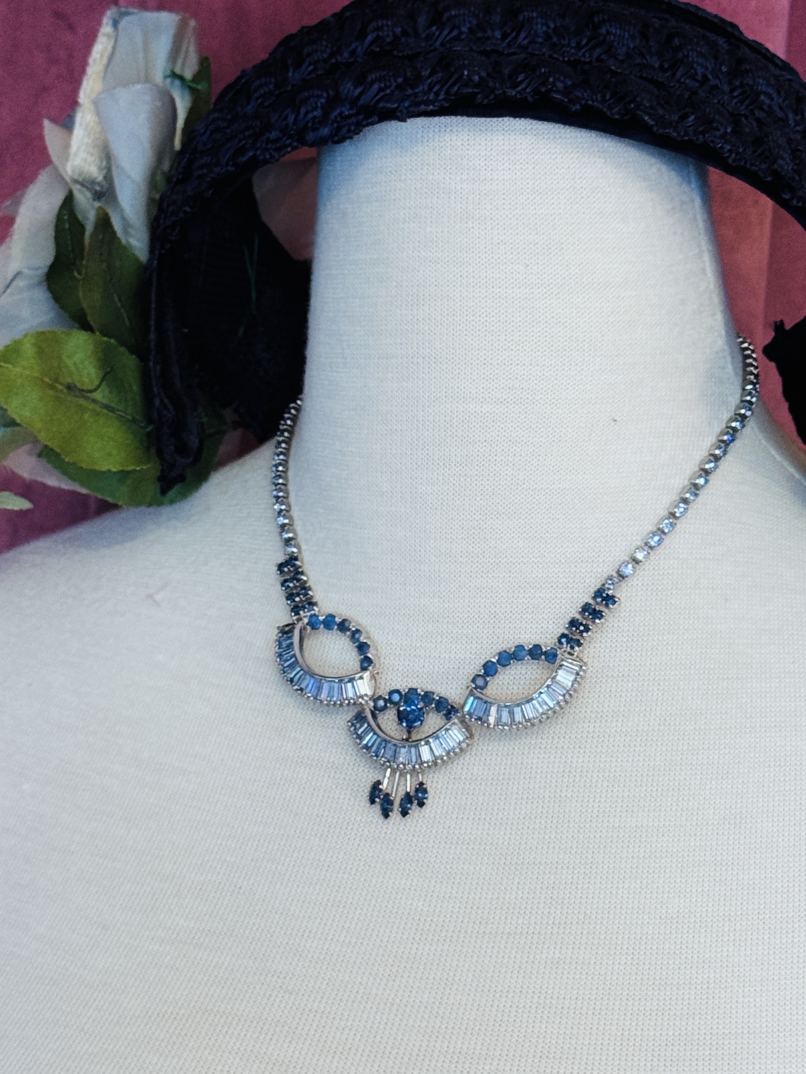 ca. 1960s Canadian Designer "Keyes" Three Loops Austrian Crystal Day & Night Cocktail Necklace (MT2607)