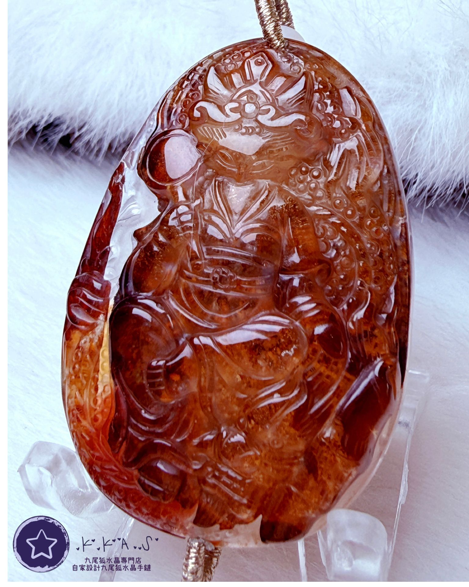 K00010 紅膠花 龍狐 - 吊墜/手牌兩用款(上下孔)
