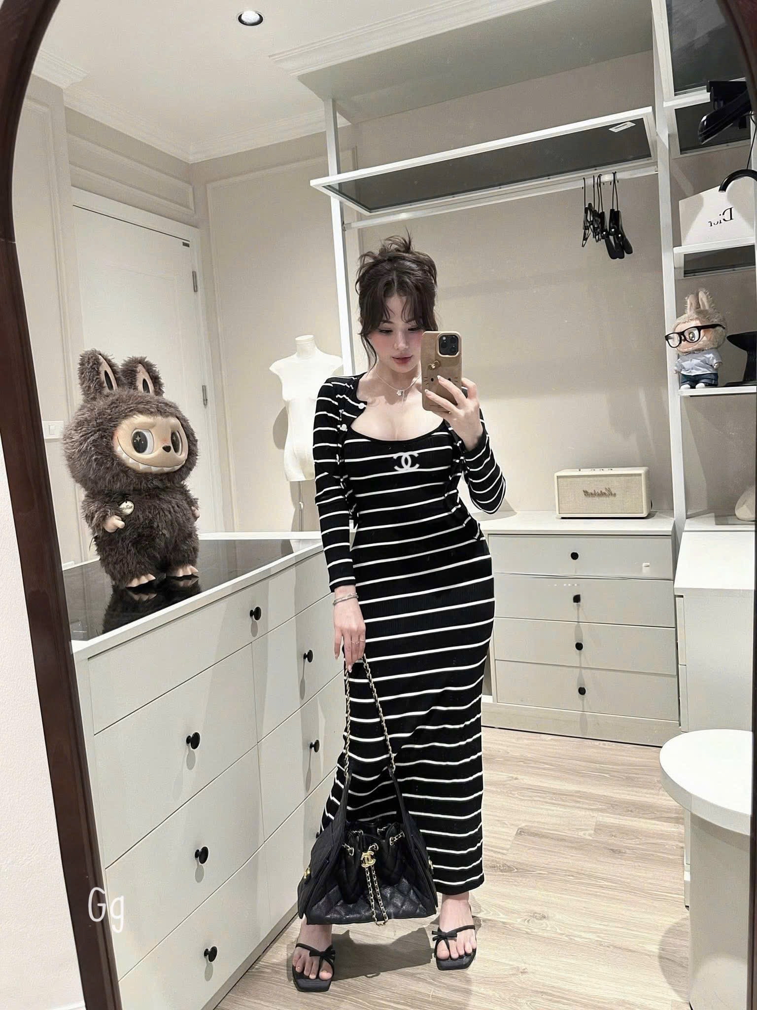 條紋洋裝连衣裙两件套