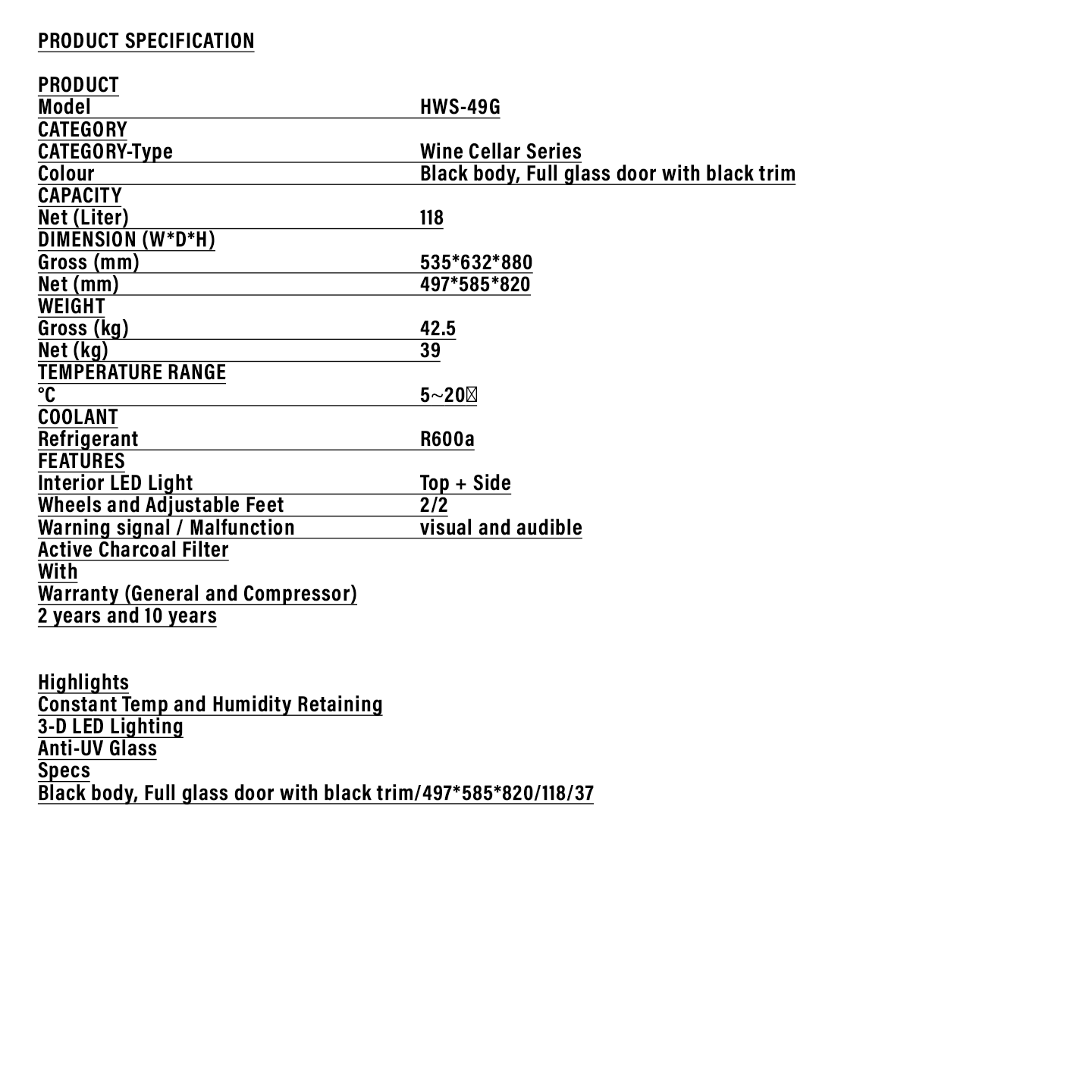 Haier 49 Bottles Wine Chiller (HWS-49G)
