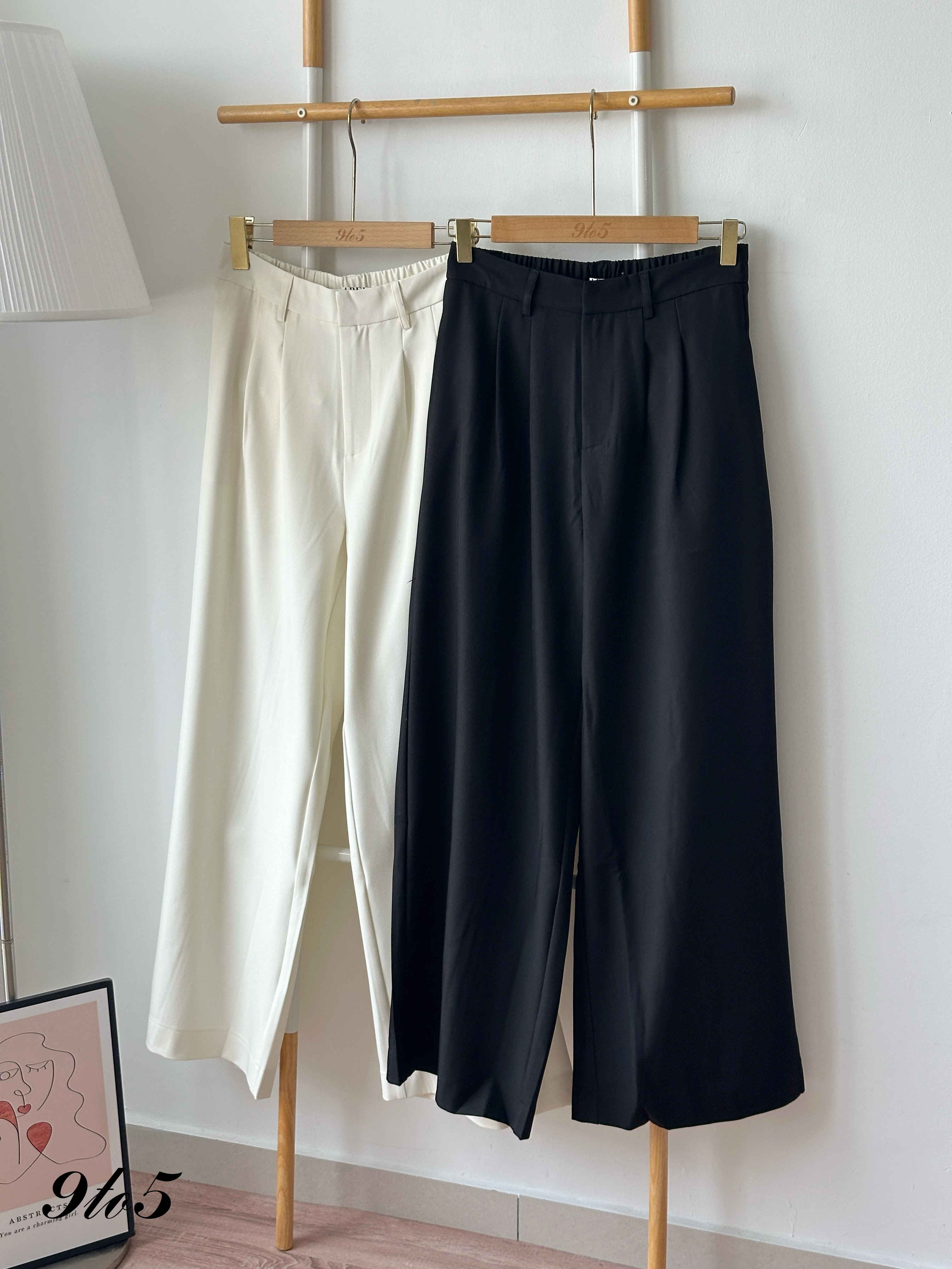 S1987 Wide Leg Long Pants - Black & Cream