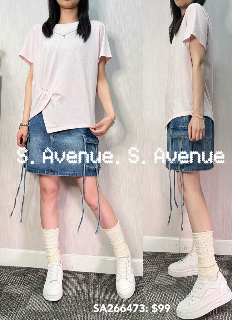 SA266473: 短袖淨色不規則腳tee